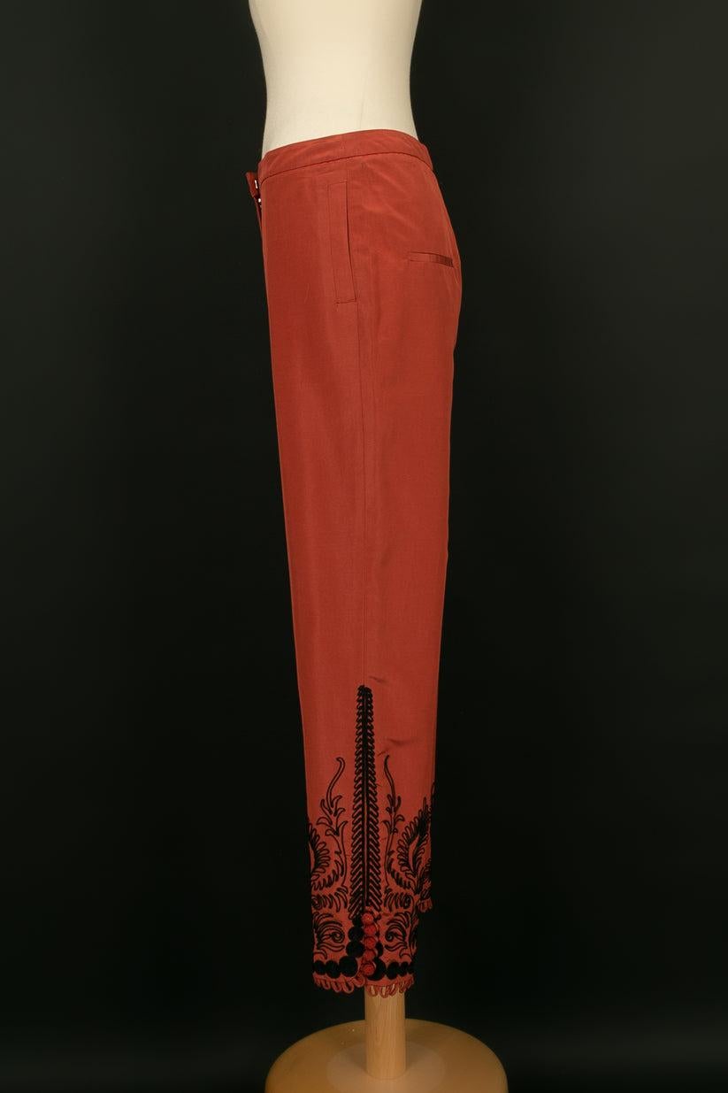 Red Christian Dior Embroidered Pants Size 36FR, 2008's For Sale