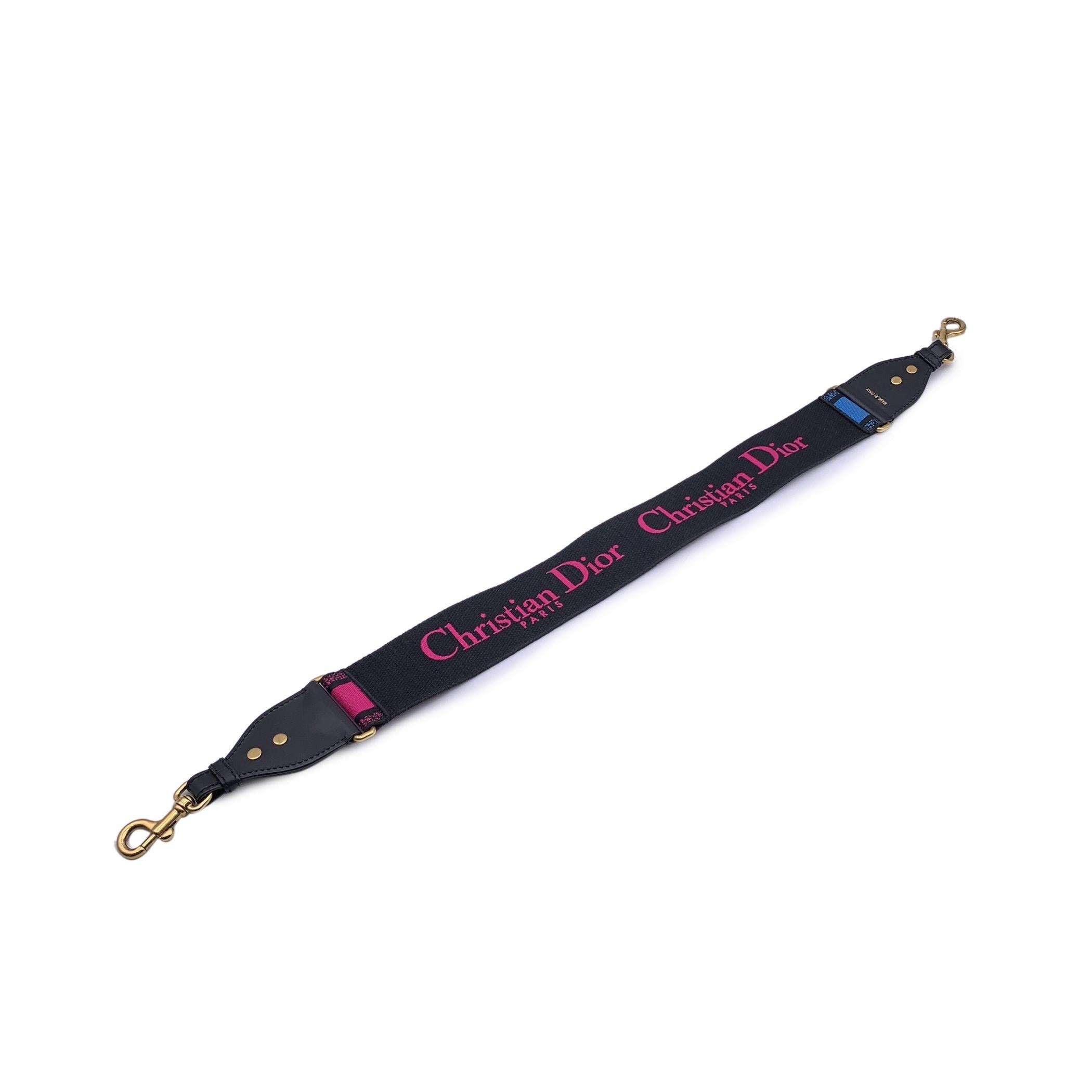 Black Christian Dior Embroidered Pink Blue Adjustable Shoulder Strap For Sale