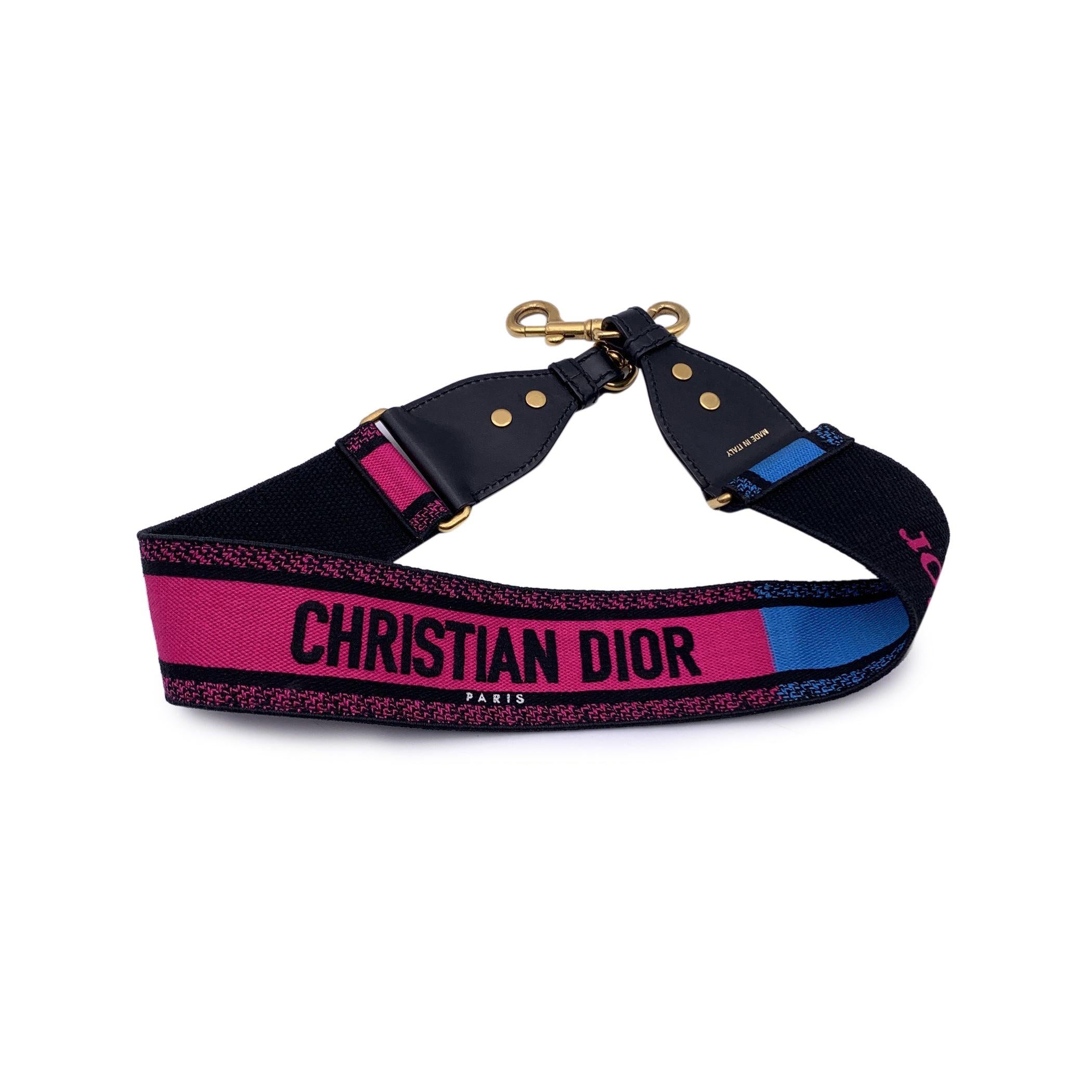 Christian Dior Embroidered Pink Blue Adjustable Shoulder Strap For Sale 1