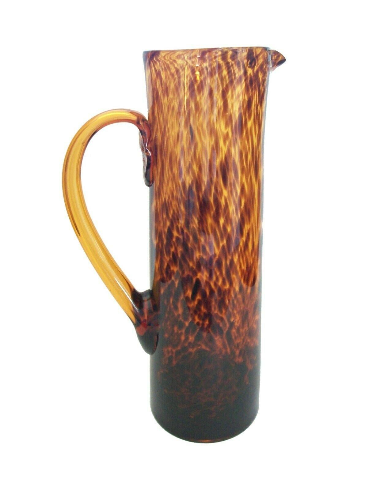 CHRISTIAN DIOR - EMPOLI (Manufactured in Italy (Tuscany) for Christian Dior Home) - Large and exceptional Mid Century tortoiseshell glass pitcher / vase - hand made / mouth blown with striking brown and amber patterned glass - hollow amber glass