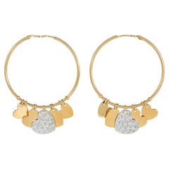 Christian Dior Estate Gold and Diamond Hoop Earrings with Heart Pendants
