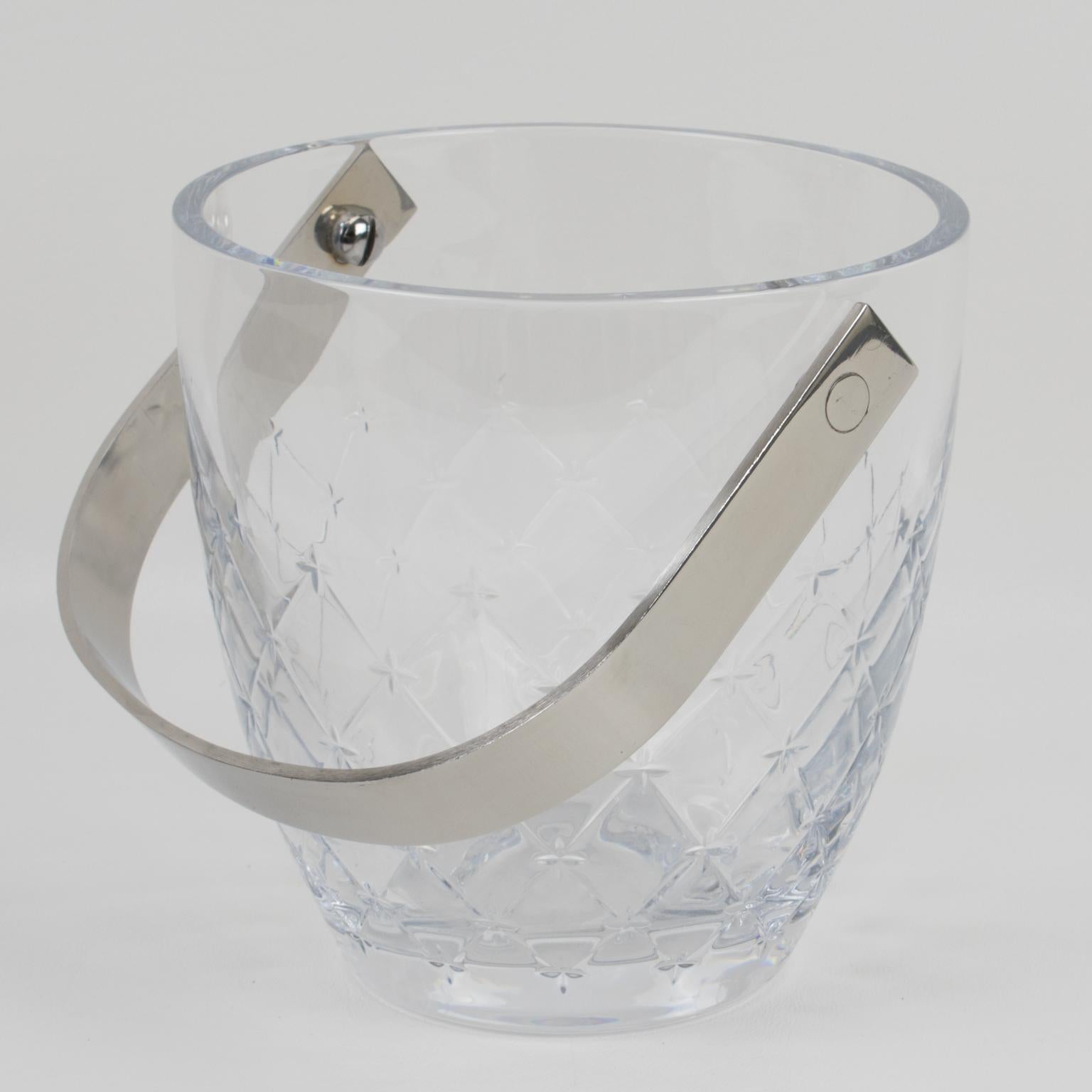 French Christian Dior Etched Crystal and Stainless Steel Ice Bucket Cooler