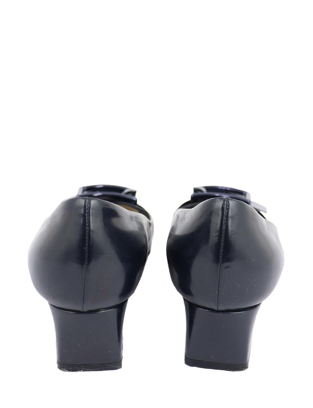 Women's Christian Dior EU 37.5 Navy Patent Leather Kitten Heels  