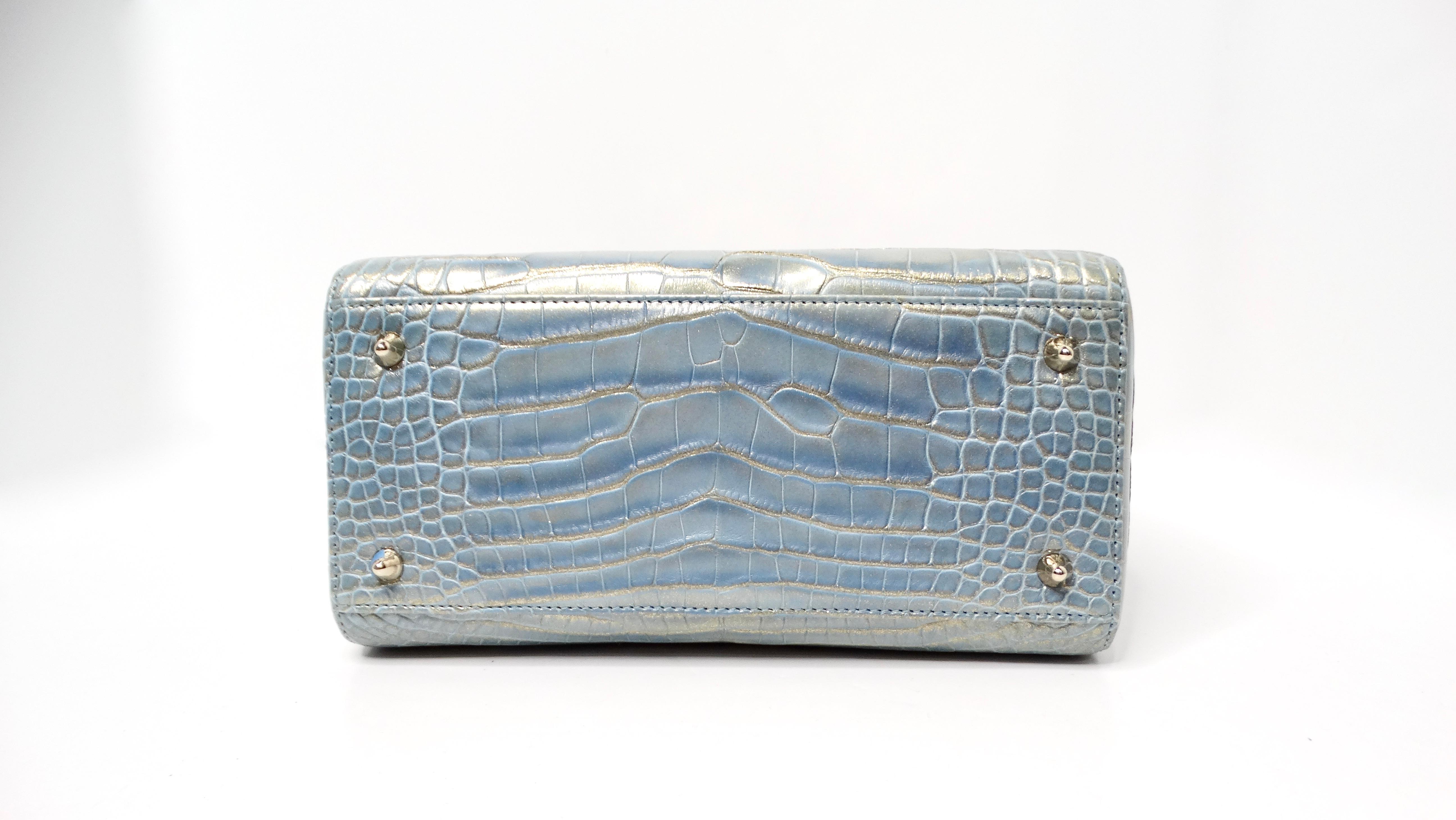 Christian Dior Exotic Lady Dior Blue Iridescent Gold Crocodile Leather Handbag For Sale 2
