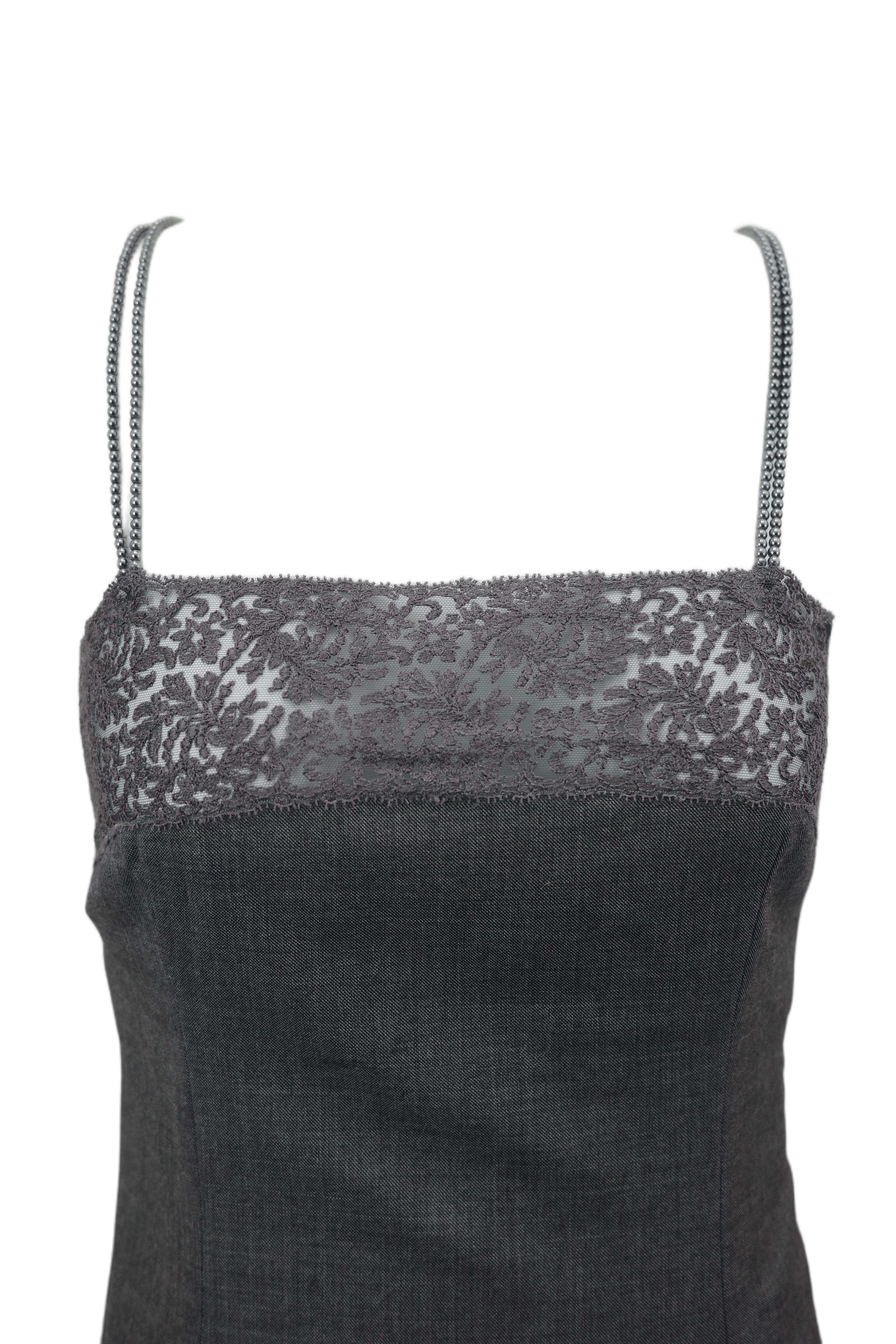 CHRISTIAN DIOR F/W 1997 Anthrazitfarbenes Perlen-Kropfband-Spitzenkleid im Angebot 6