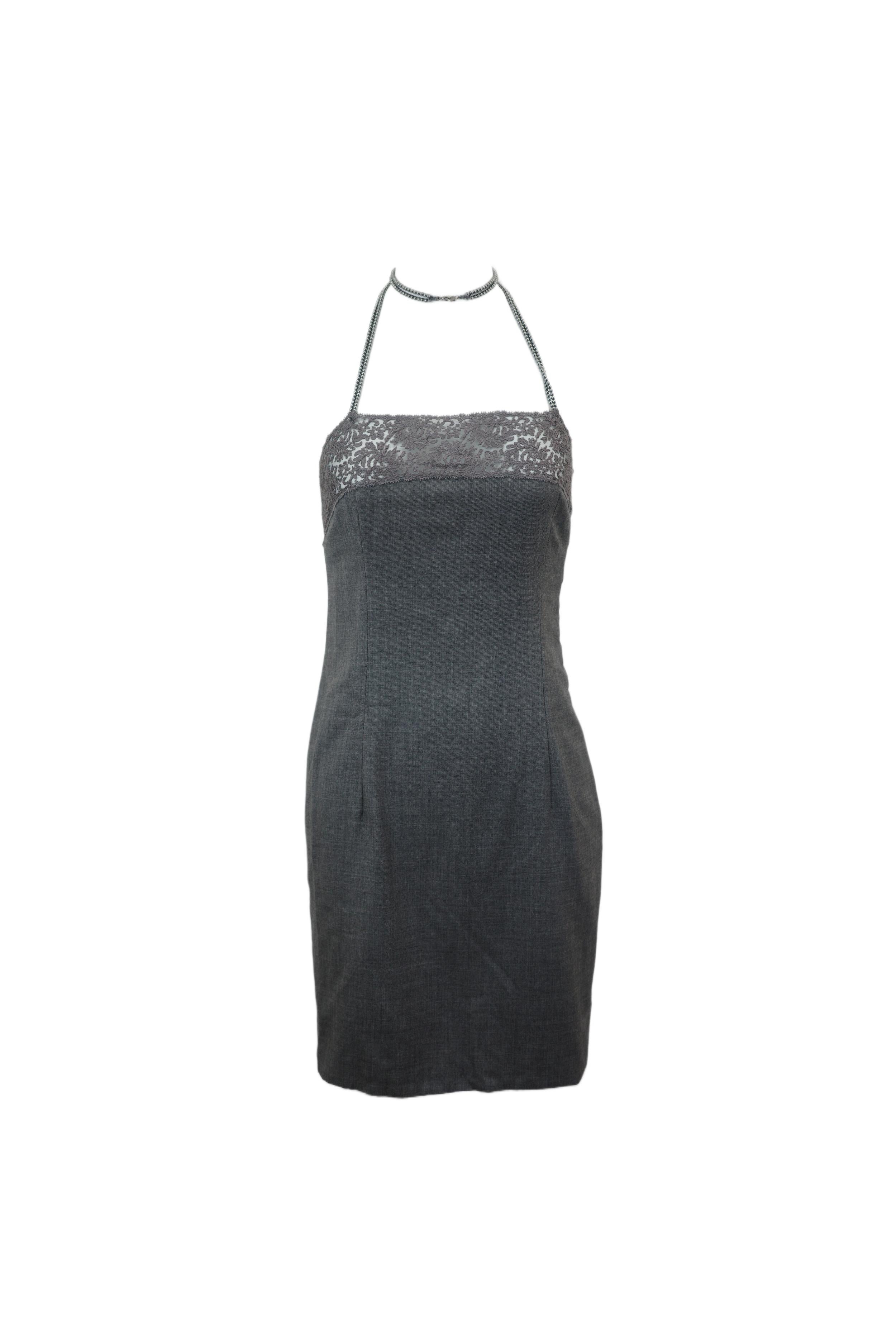 CHRISTIAN DIOR F/W 1997 Anthrazitfarbenes Perlen-Kropfband-Spitzenkleid (Schwarz) im Angebot