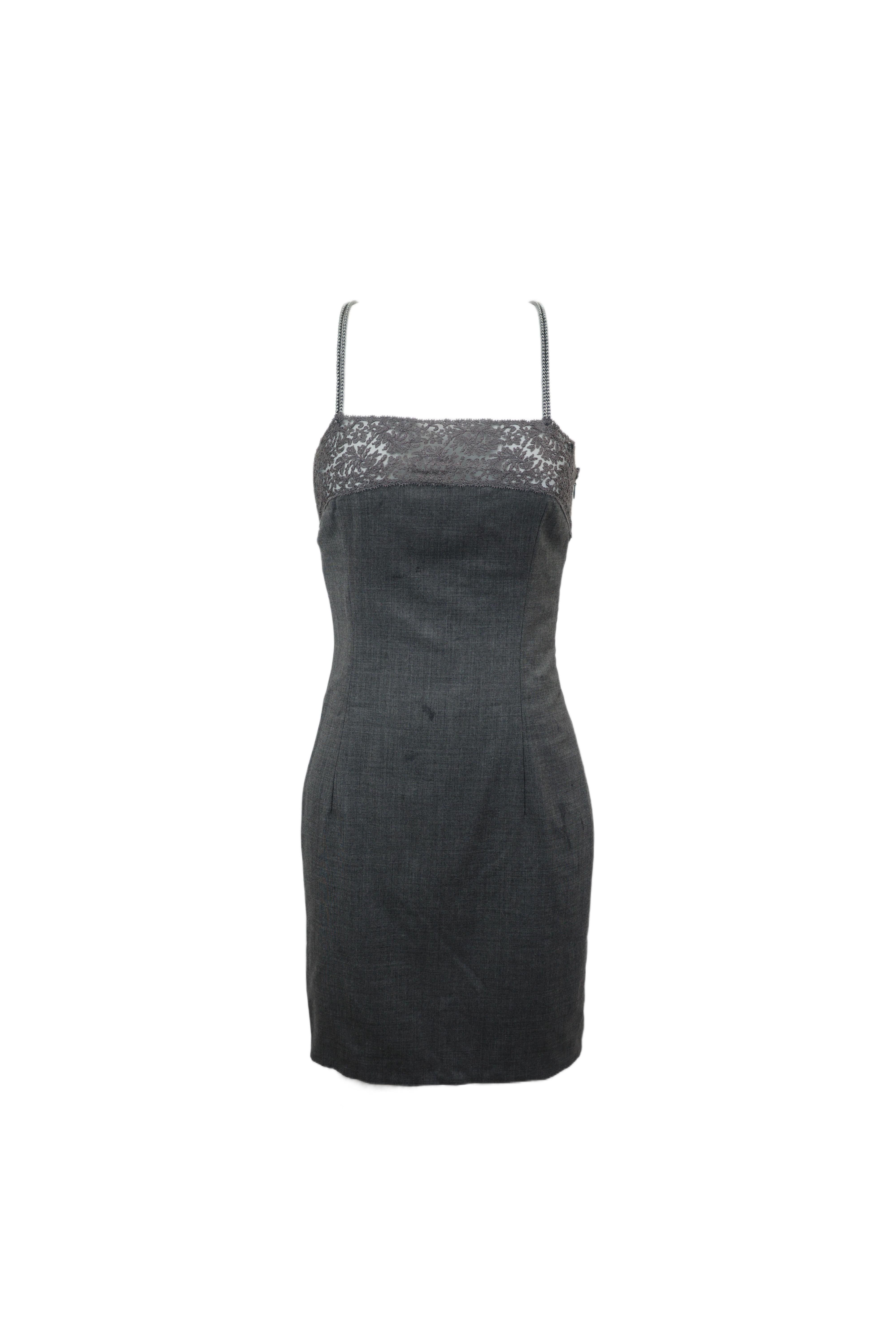 CHRISTIAN DIOR F/W 1997 Anthrazitfarbenes Perlen-Kropfband-Spitzenkleid Damen im Angebot