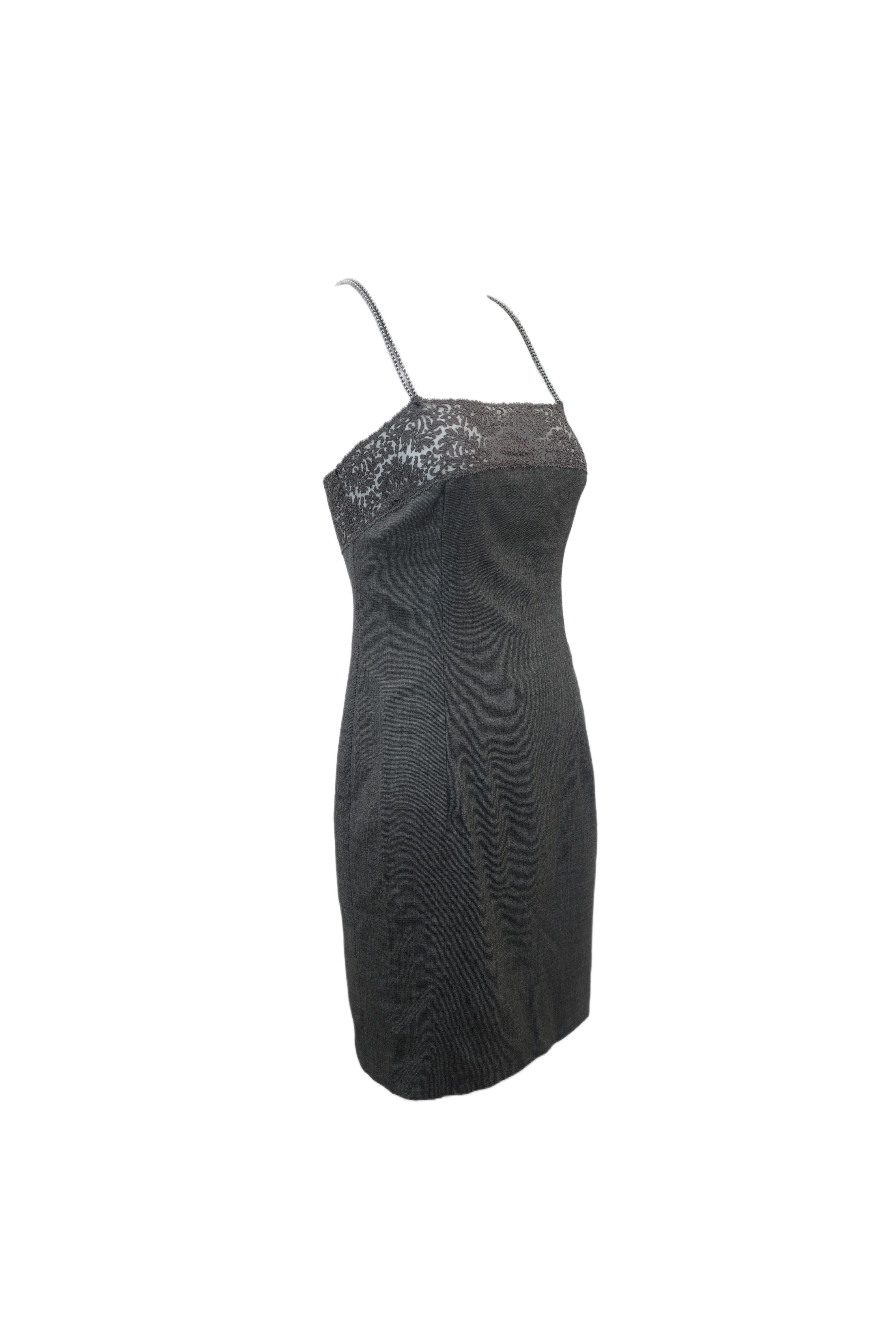 CHRISTIAN DIOR F/W 1997 Anthrazitfarbenes Perlen-Kropfband-Spitzenkleid im Angebot 1