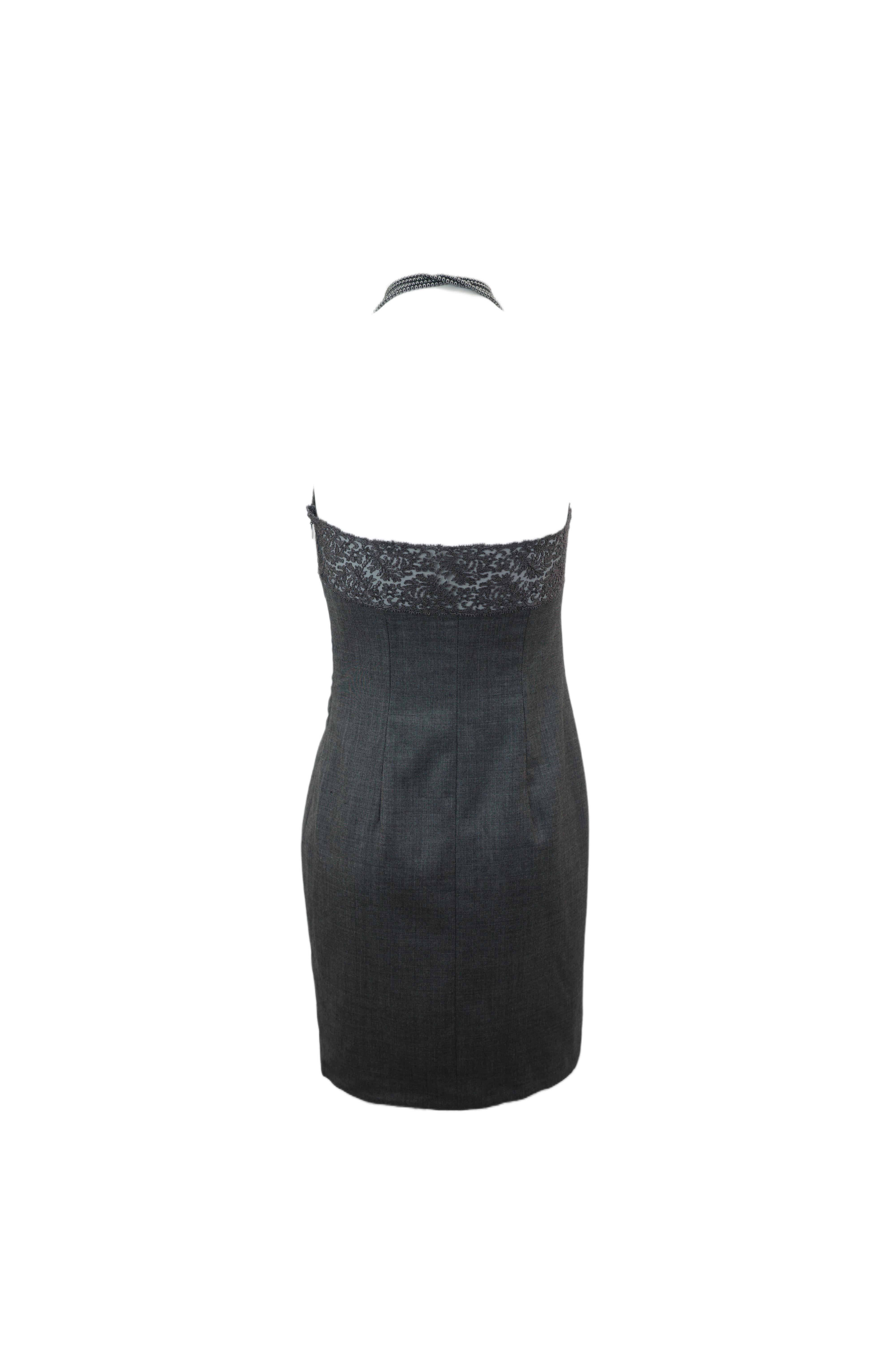 CHRISTIAN DIOR F/W 1997 Anthrazitfarbenes Perlen-Kropfband-Spitzenkleid im Angebot 2