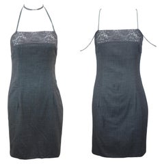 CHRISTIAN DIOR F/w 1997 Charcoal Beaded choker Lace Dress