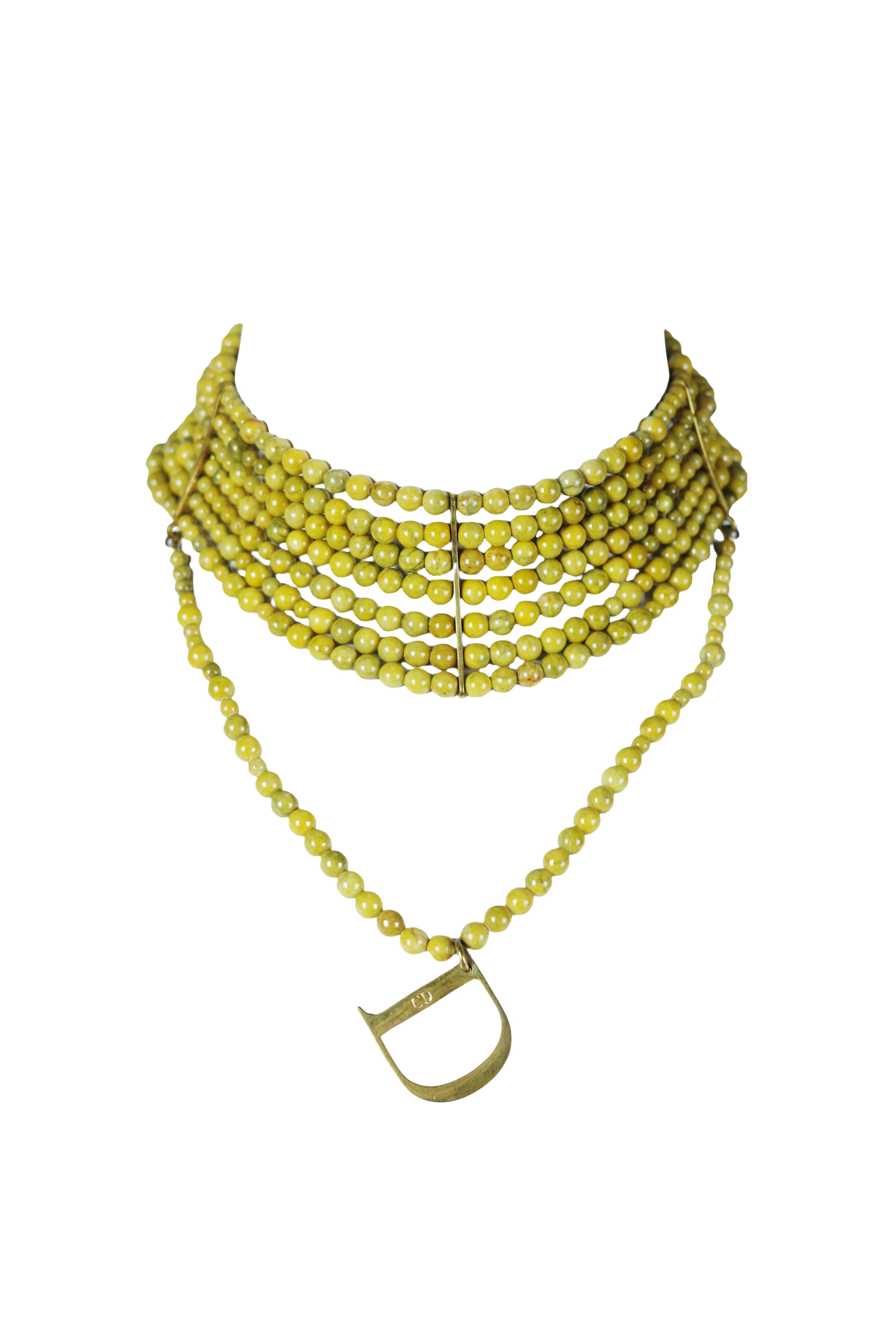 Donna Christian Dior F/w 1999, girocollo Masai con perline di vetro color giallo senape in vendita