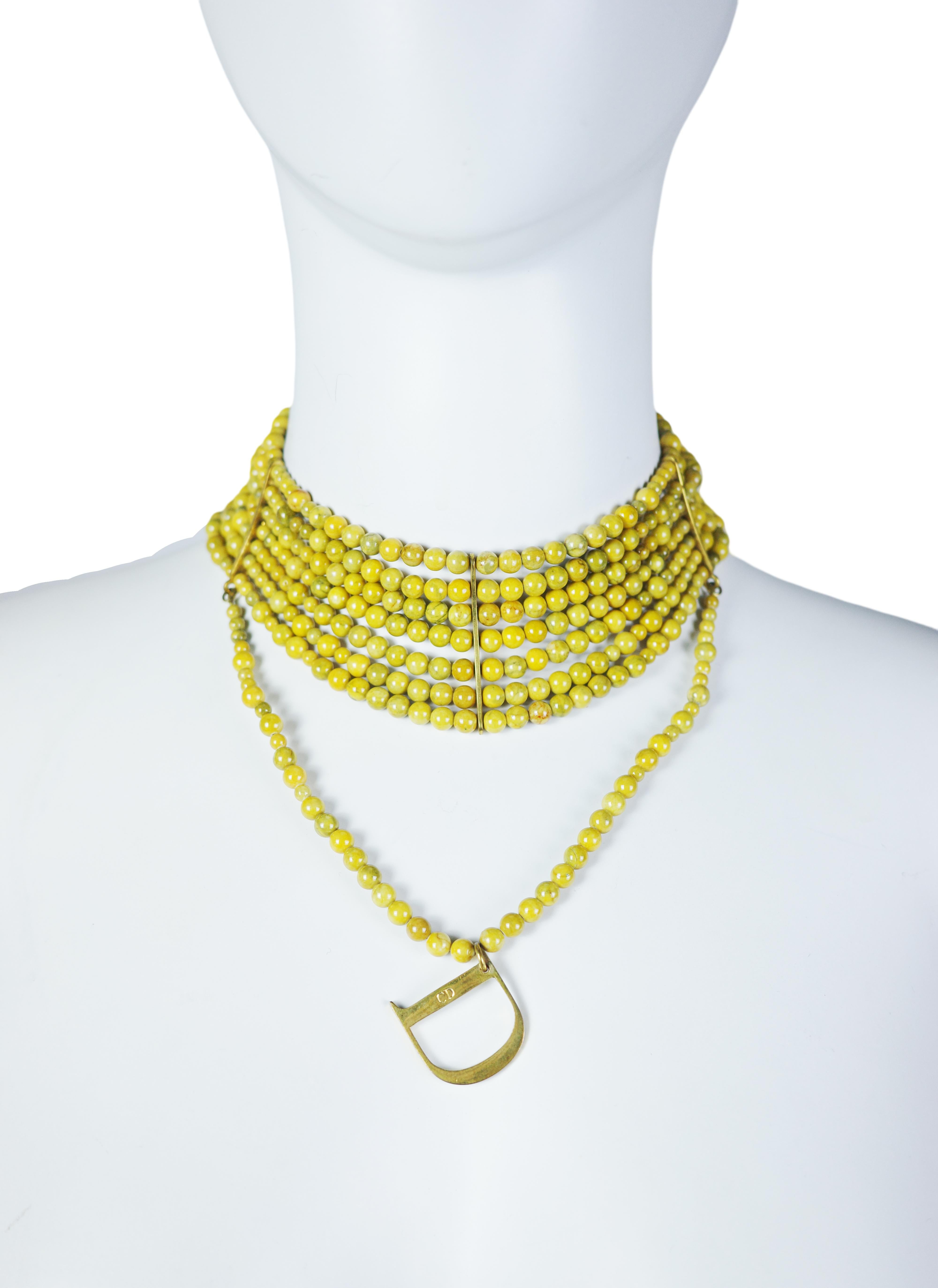 Christian Dior F/w 1999, girocollo Masai con perline di vetro color giallo senape in vendita 1