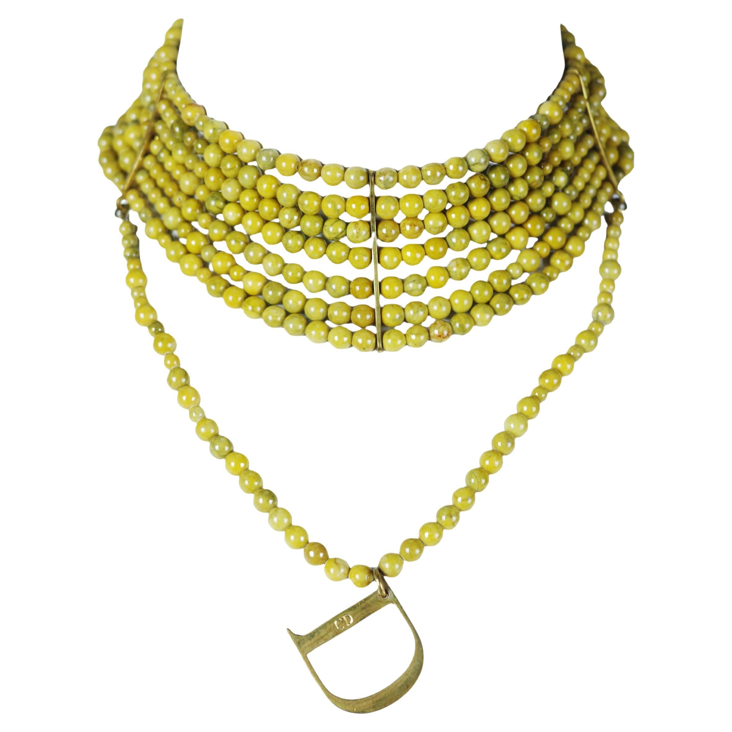 Christian Dior F/w 1999, girocollo Masai con perline di vetro color giallo senape in vendita