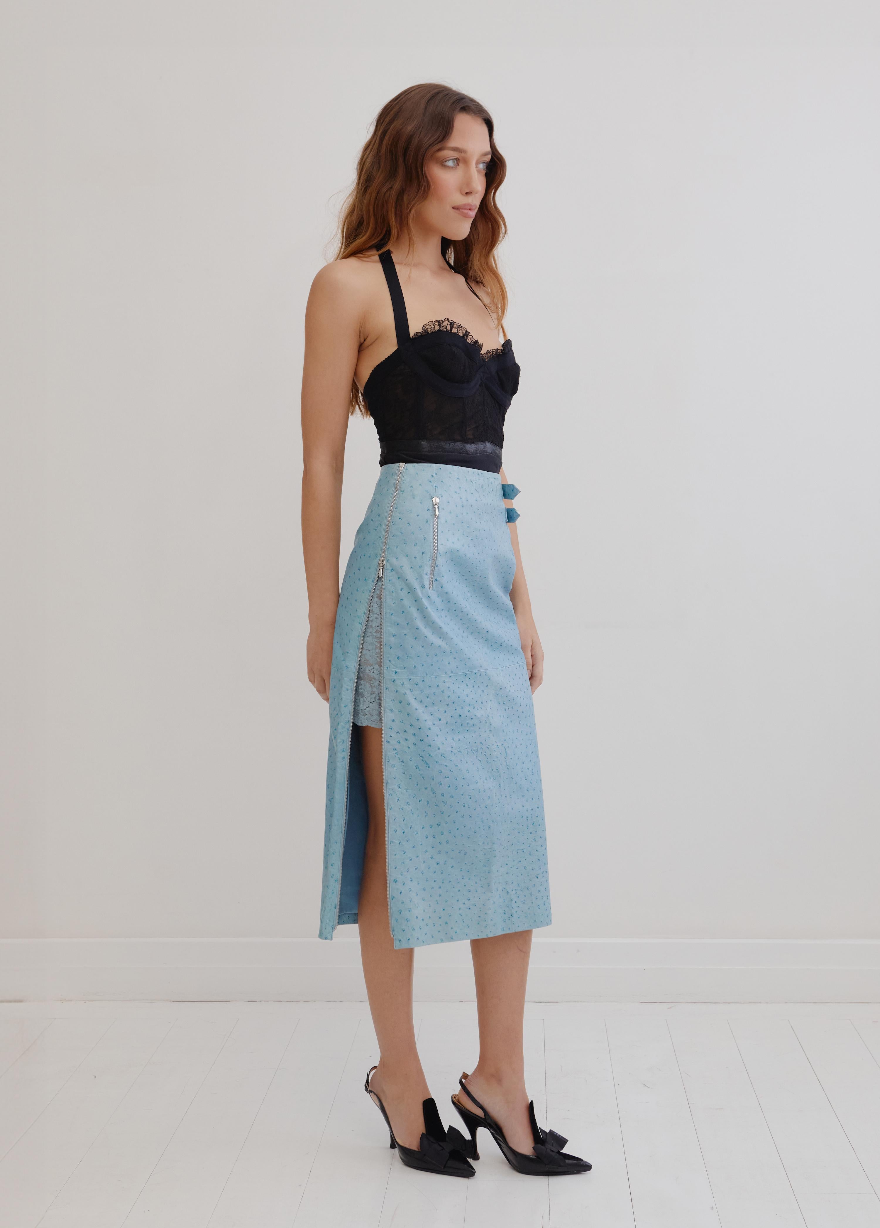 Christian Dior F/W 2000 ostrich leather side zip slit pencil skirt