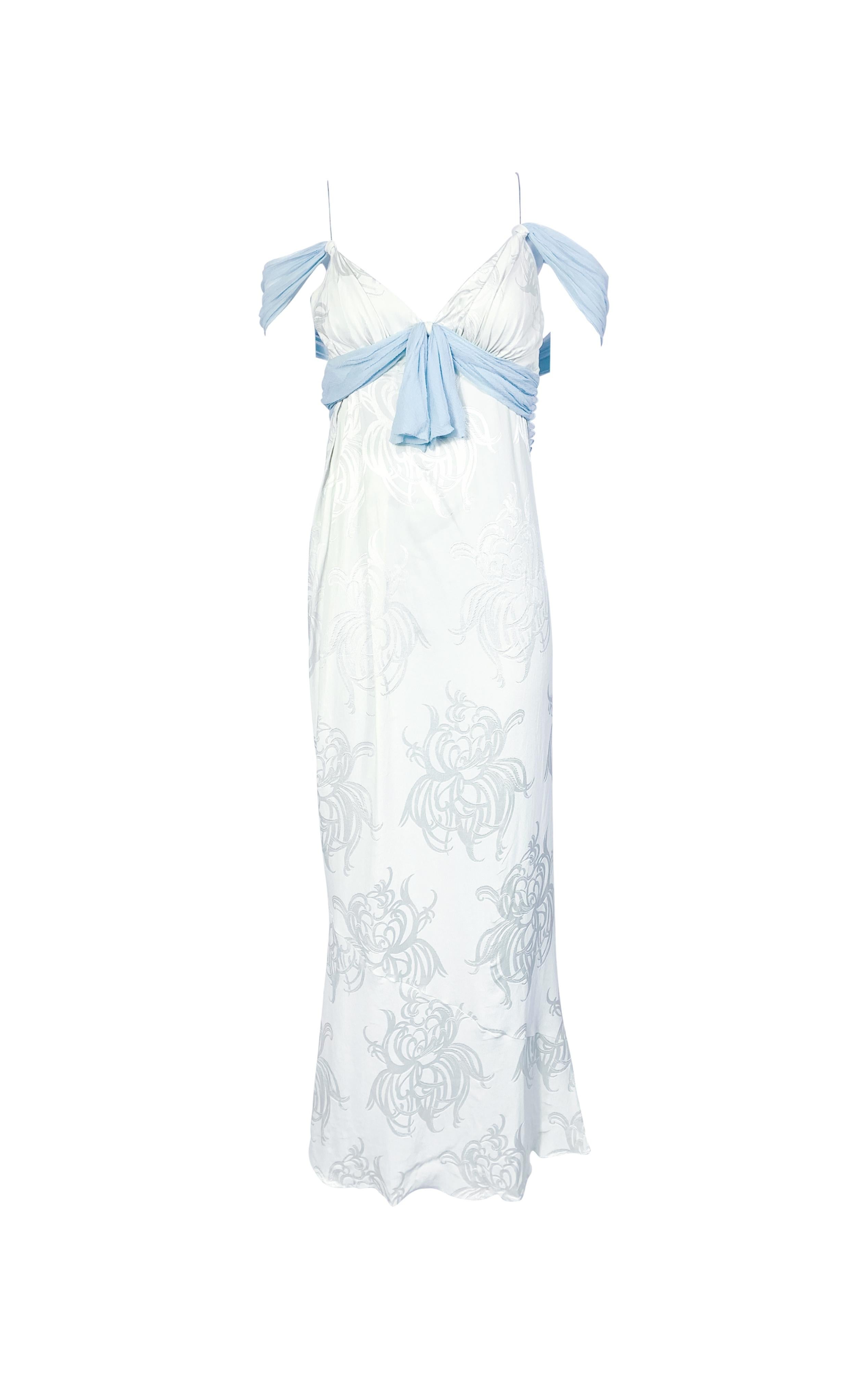 CHRISTIAN DIOR F/w 2005 Maxivestido floral con lazo azul bebé Época John Galliano en Excelente Estado en 上海市, Xuhui district