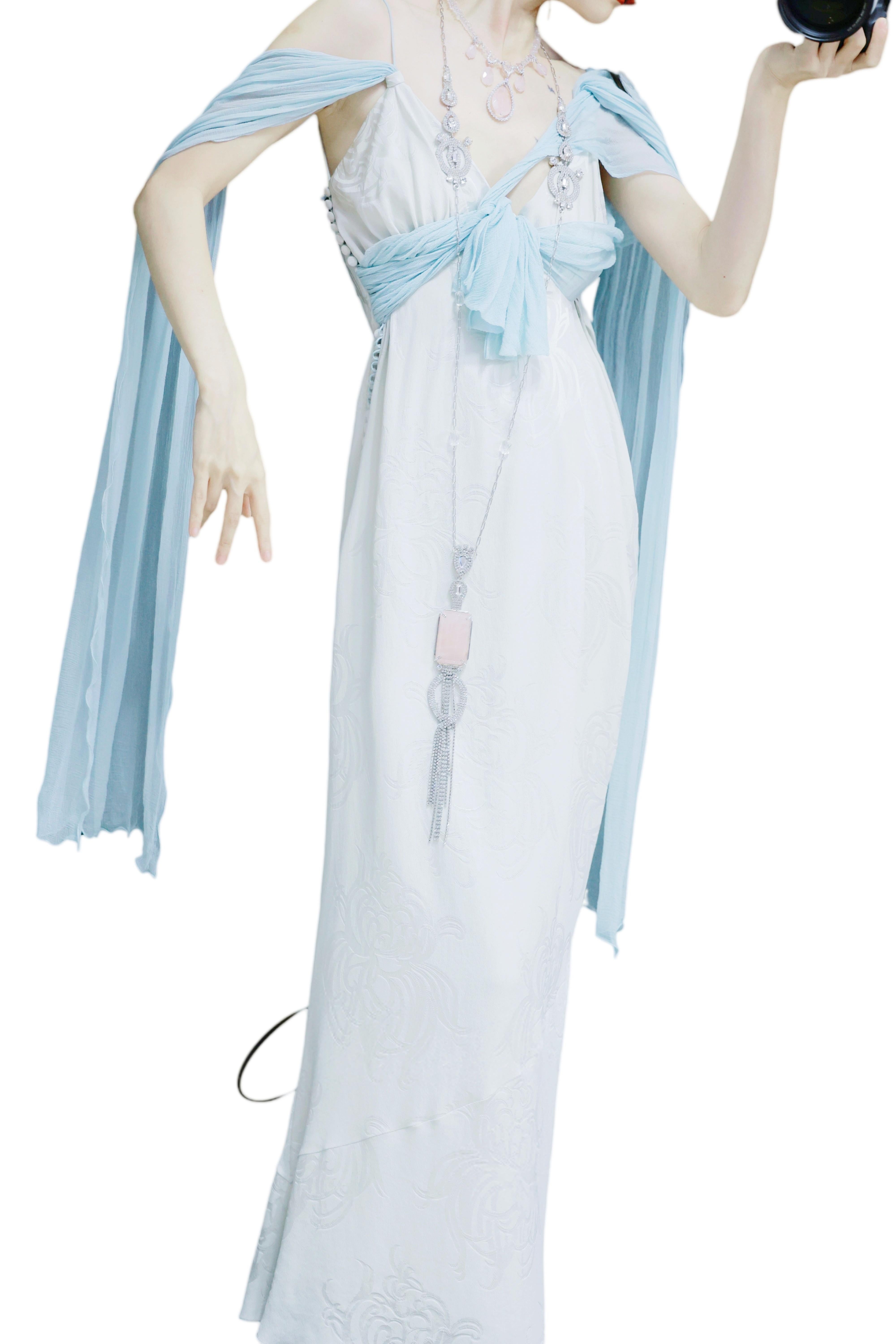 CHRISTIAN DIOR F/w 2005 Maxivestido floral con lazo azul bebé Época John Galliano 4