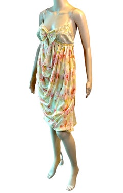 Christian Dior F/W 2005 Runway Lace Bra Draped Floral Print Mini Dress