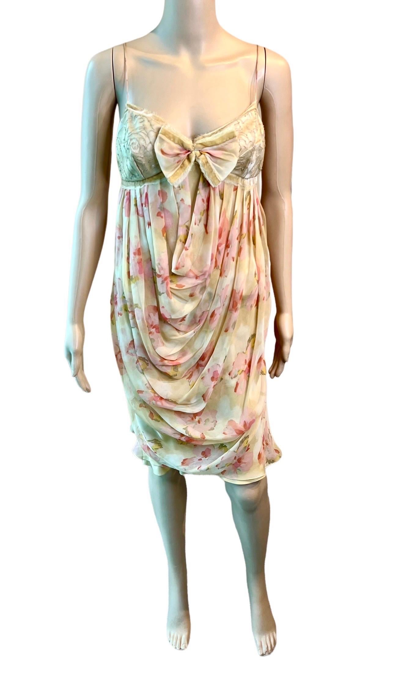 Christian Dior F/W 2005 Runway Lace Bra Draped Floral Print Mini Dress In Good Condition For Sale In Naples, FL