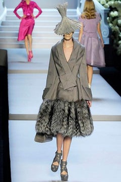 Christian Dior F/W 2007 Embellished Silk Faille Suit with Mink Cuffs