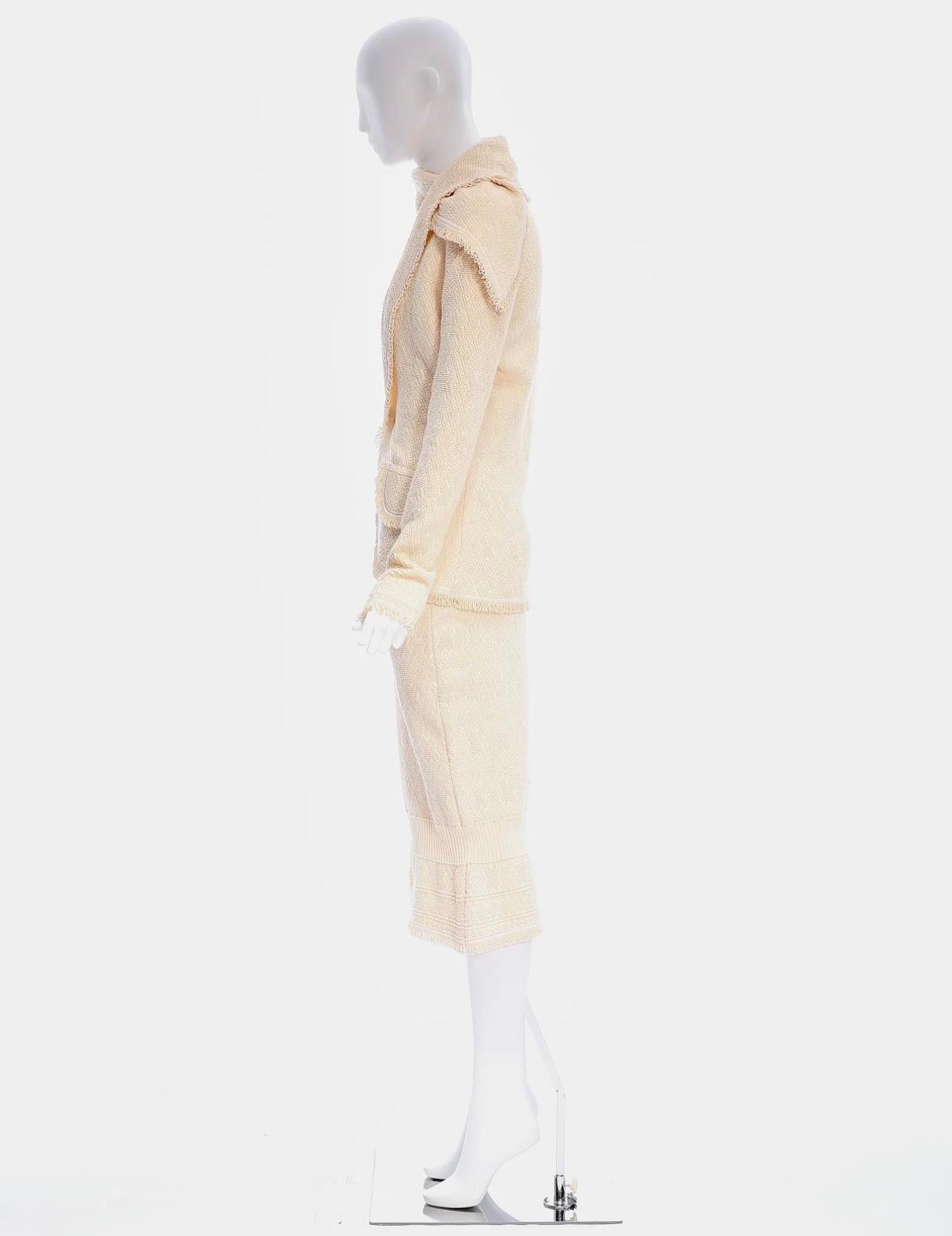 Beige Ensemble veste et jupe texturées crème Christian Dior by John Galliano - Automne 1998 en vente