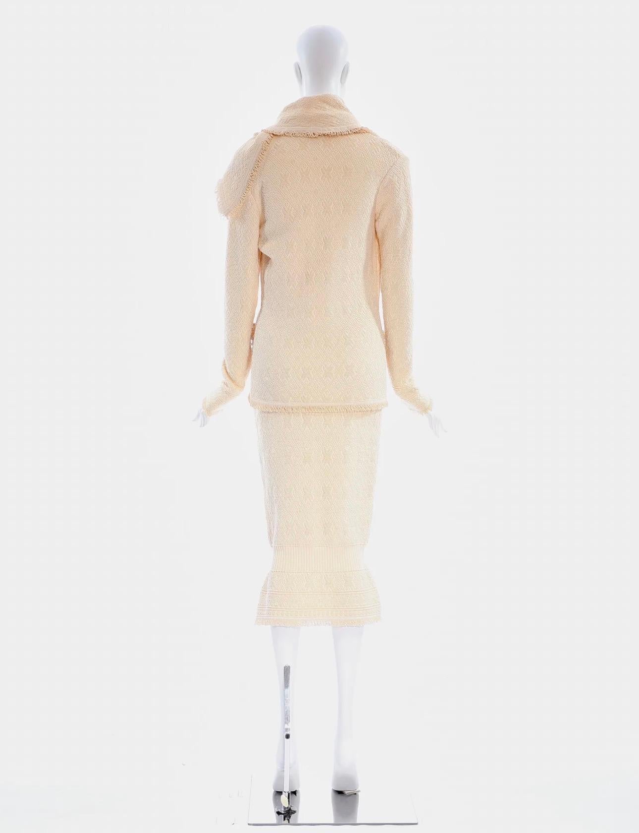 Ensemble veste et jupe texturées crème Christian Dior by John Galliano - Automne 1998 Excellent état - En vente à Sydney, New South Wales