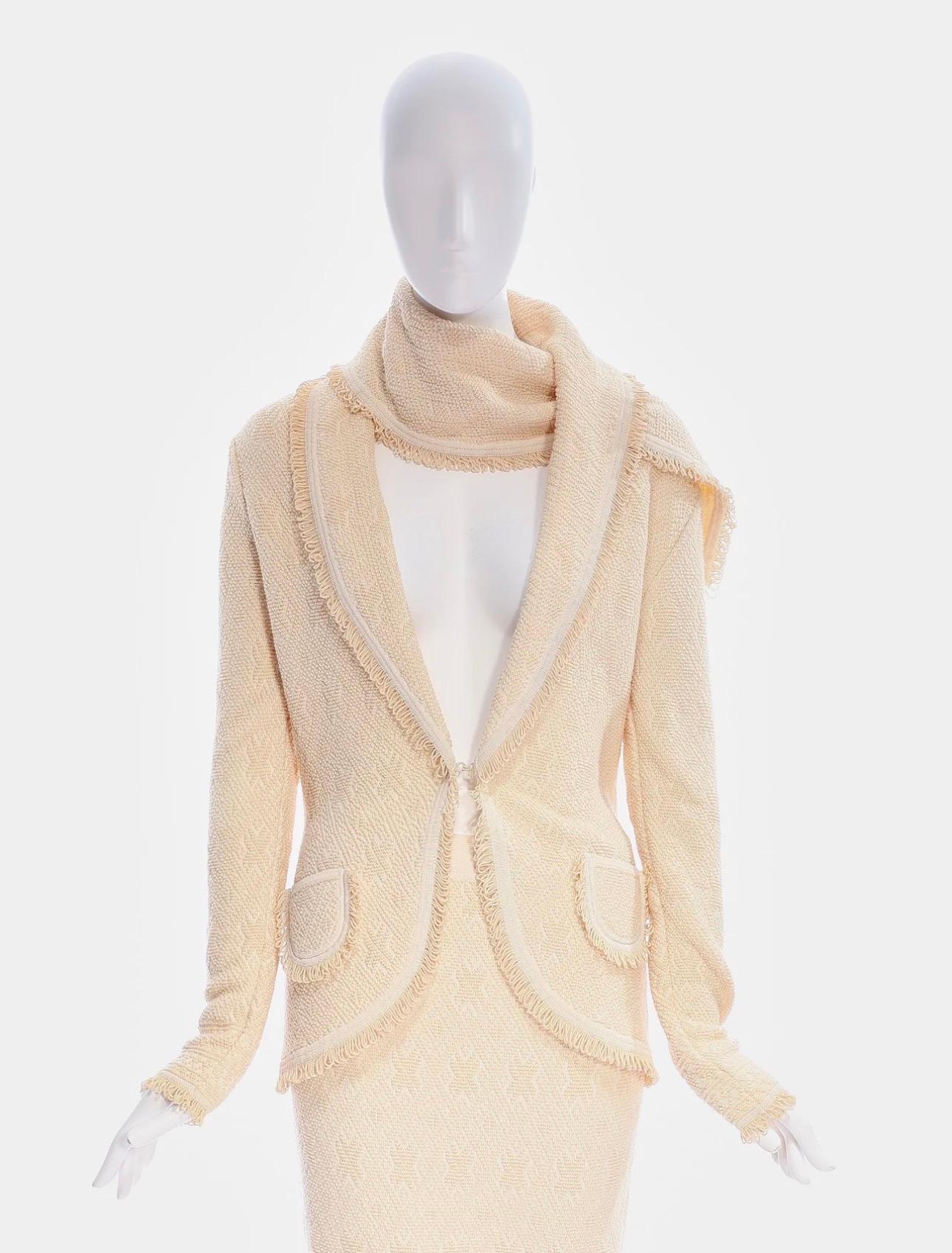 Ensemble veste et jupe texturées crème Christian Dior by John Galliano - Automne 1998 en vente 1
