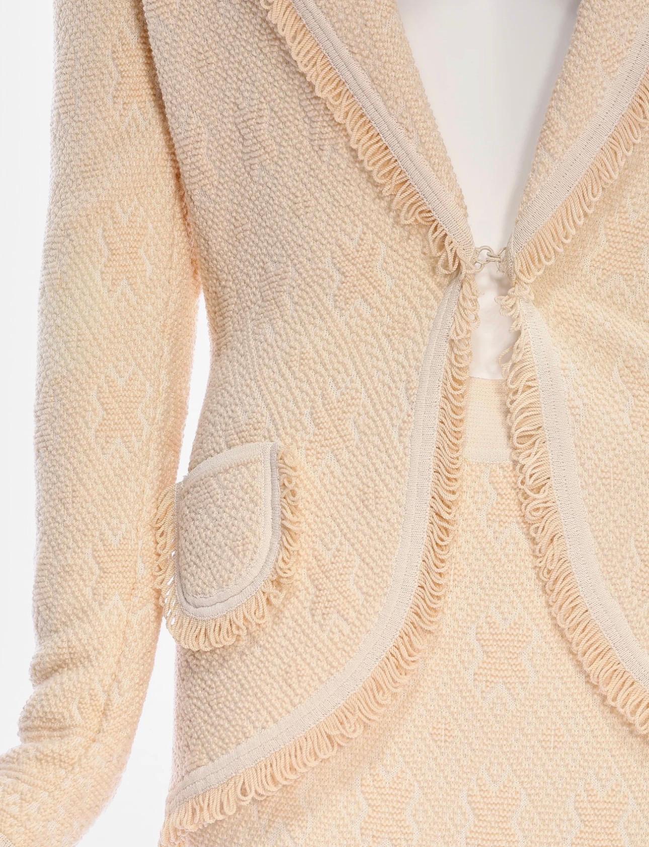 Ensemble veste et jupe texturées crème Christian Dior by John Galliano - Automne 1998 en vente 2