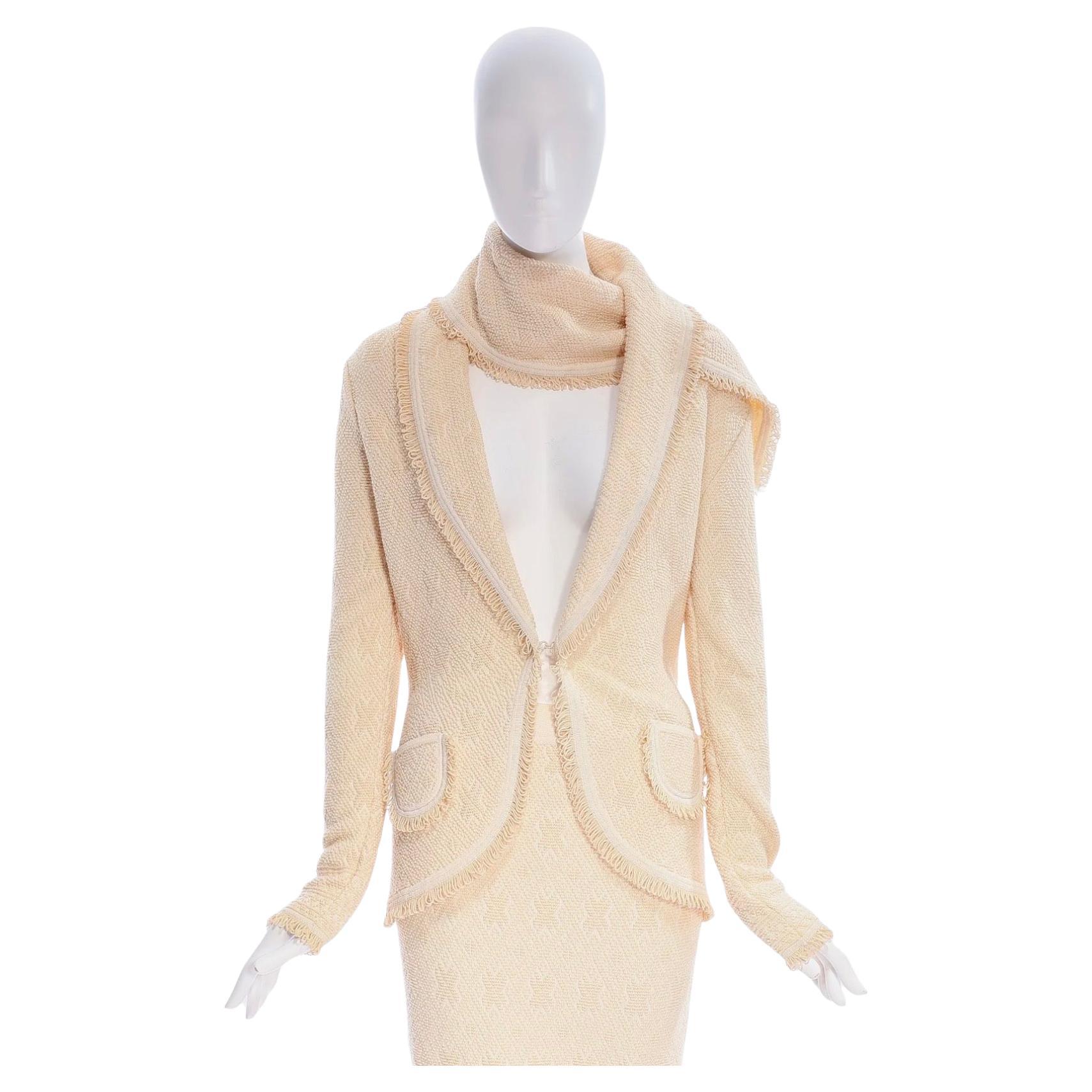 Christian Dior by John Galliano Cream Textured Jacket & Skirt Set — Fall 1998