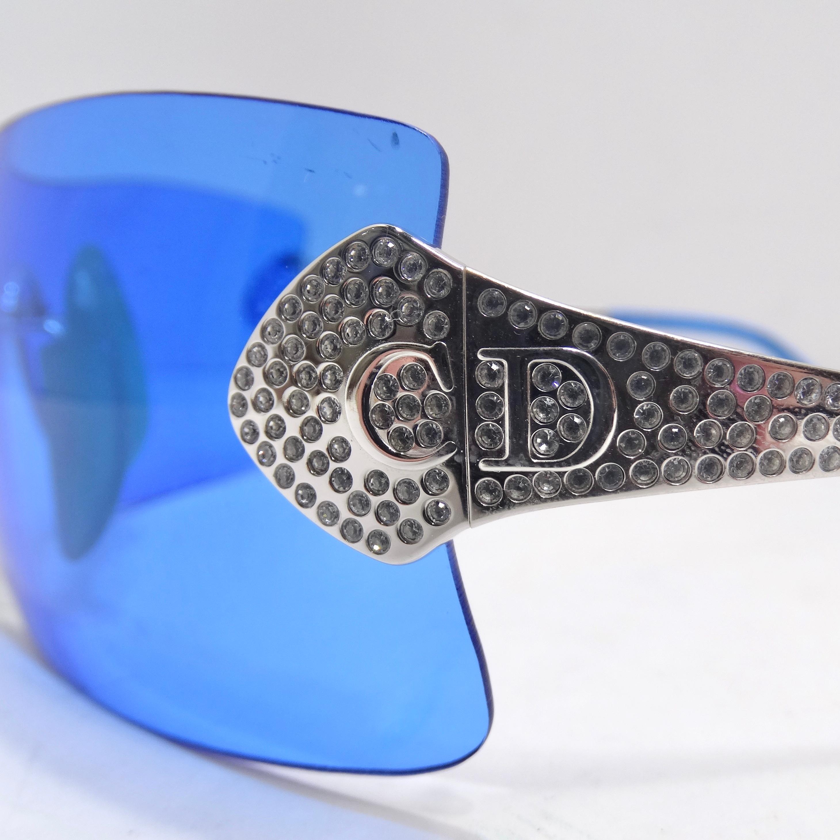 Women's or Men's Christian Dior Fall 2000 Alek Blue Swarovski Embellished Logo Sunglasses