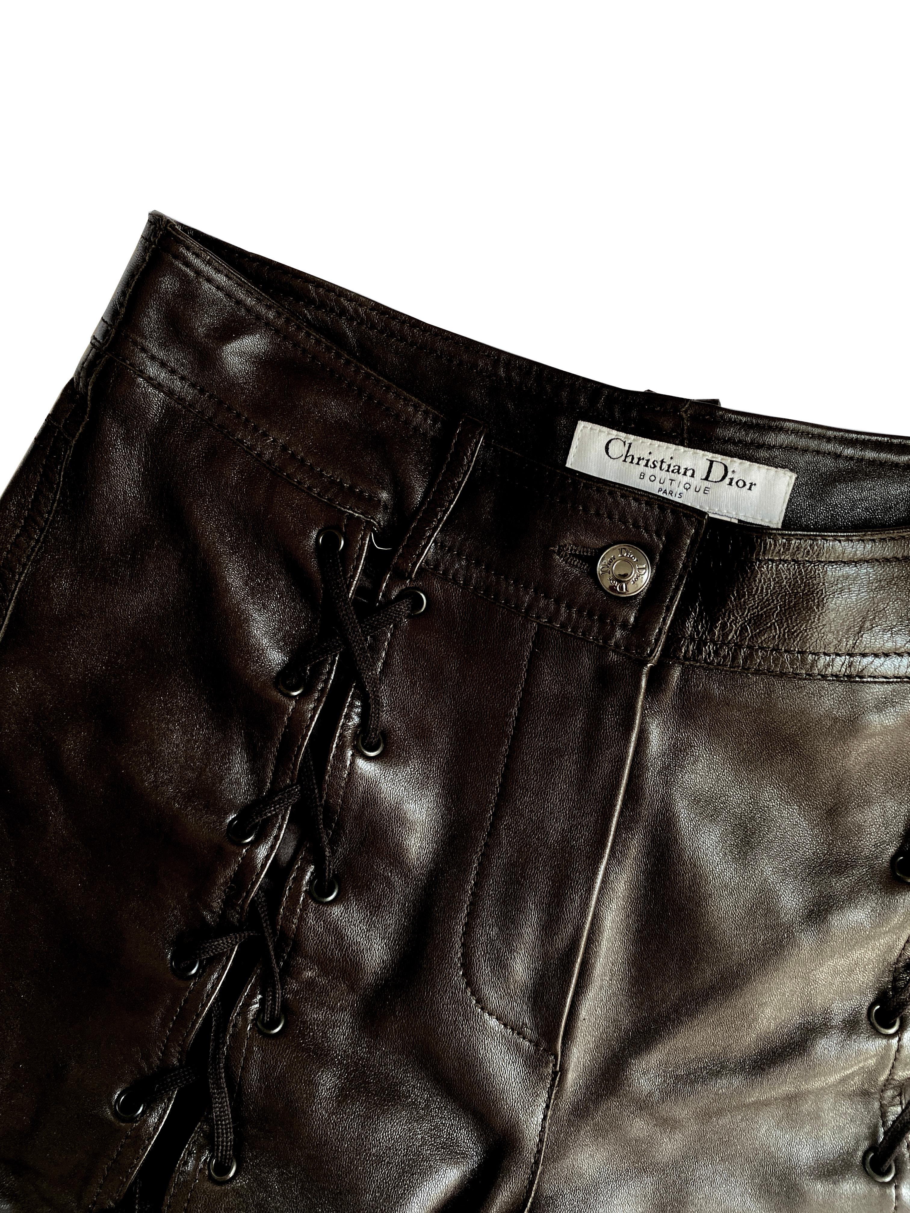 Women's Christian Dior Fall 2003 John Galliano black lace up leather skinny pants