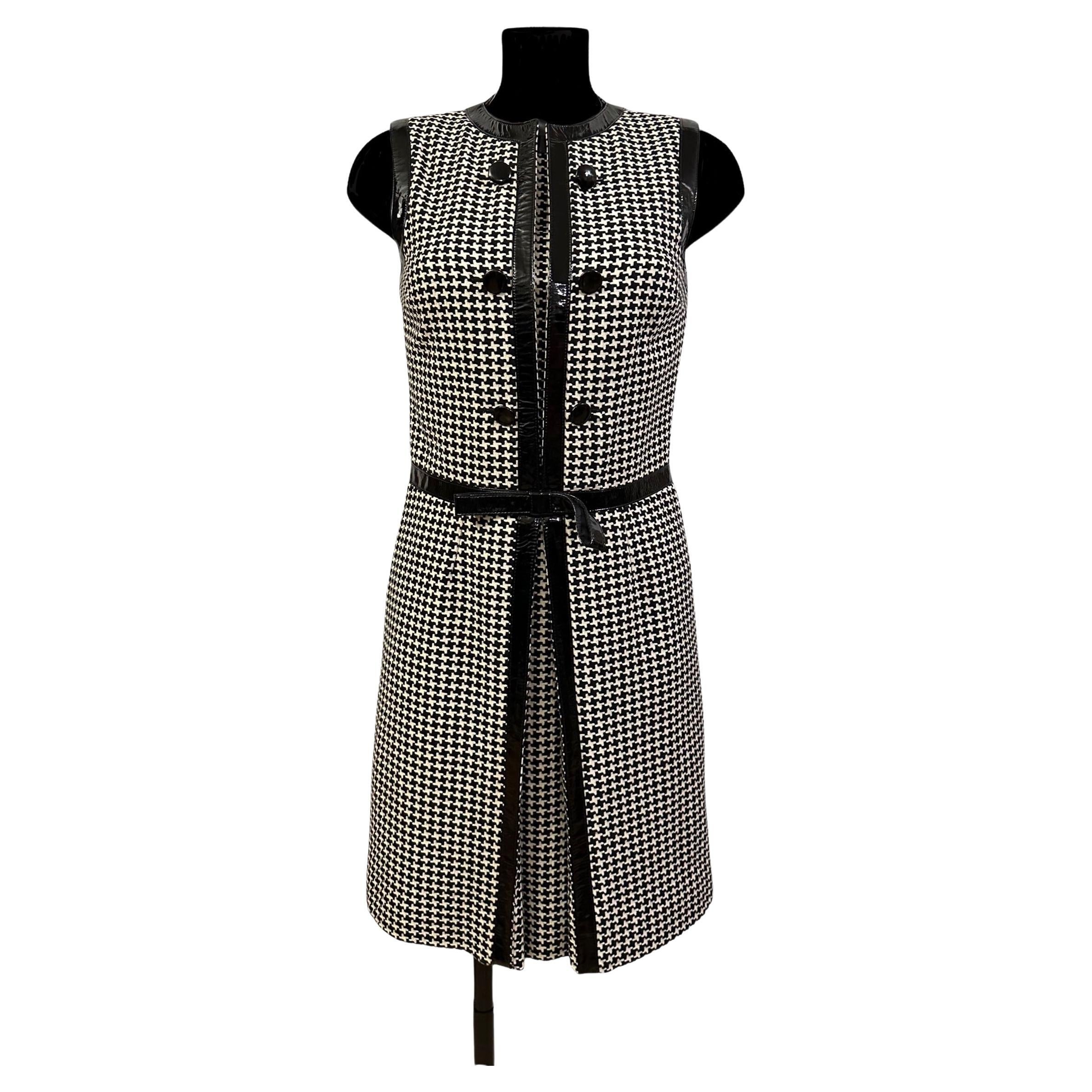 Christian Dior Fall 2008 Black and Off-white Houndstooth Dress by John Galliano For Sale