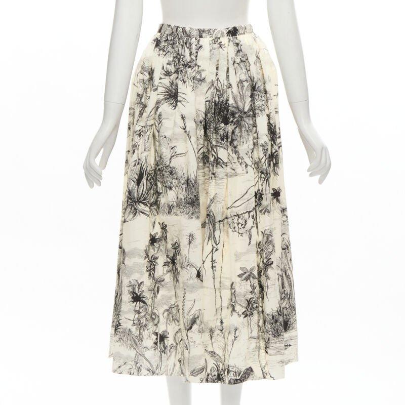 Women's CHRISTIAN DIOR Fantaisie beige illustration print cotton midi skirt FR34 XS For Sale