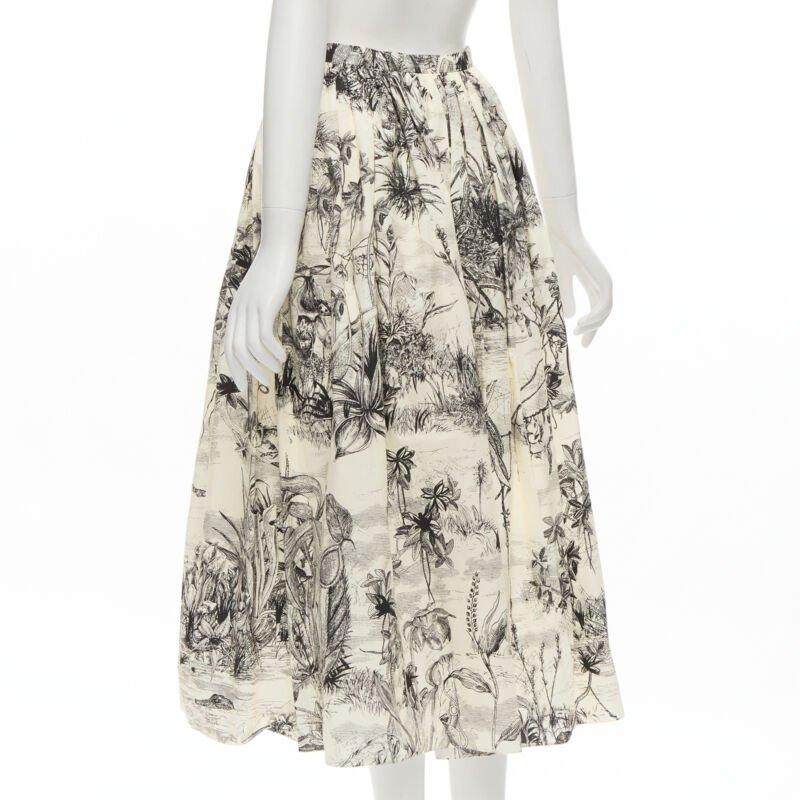 CHRISTIAN DIOR Fantaisie beige illustration print cotton midi skirt FR34 XS For Sale 1