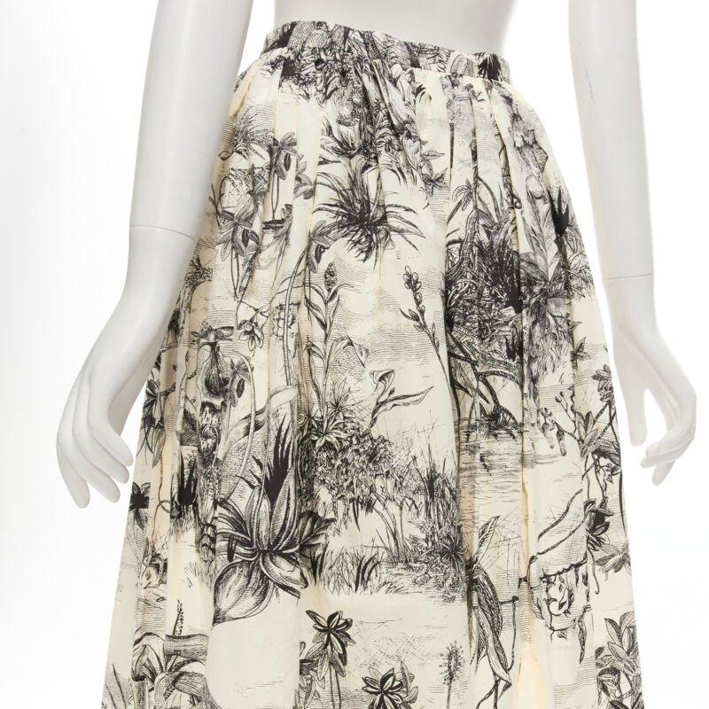 CHRISTIAN DIOR Fantaisie beige illustration print cotton midi skirt FR34 XS For Sale 2