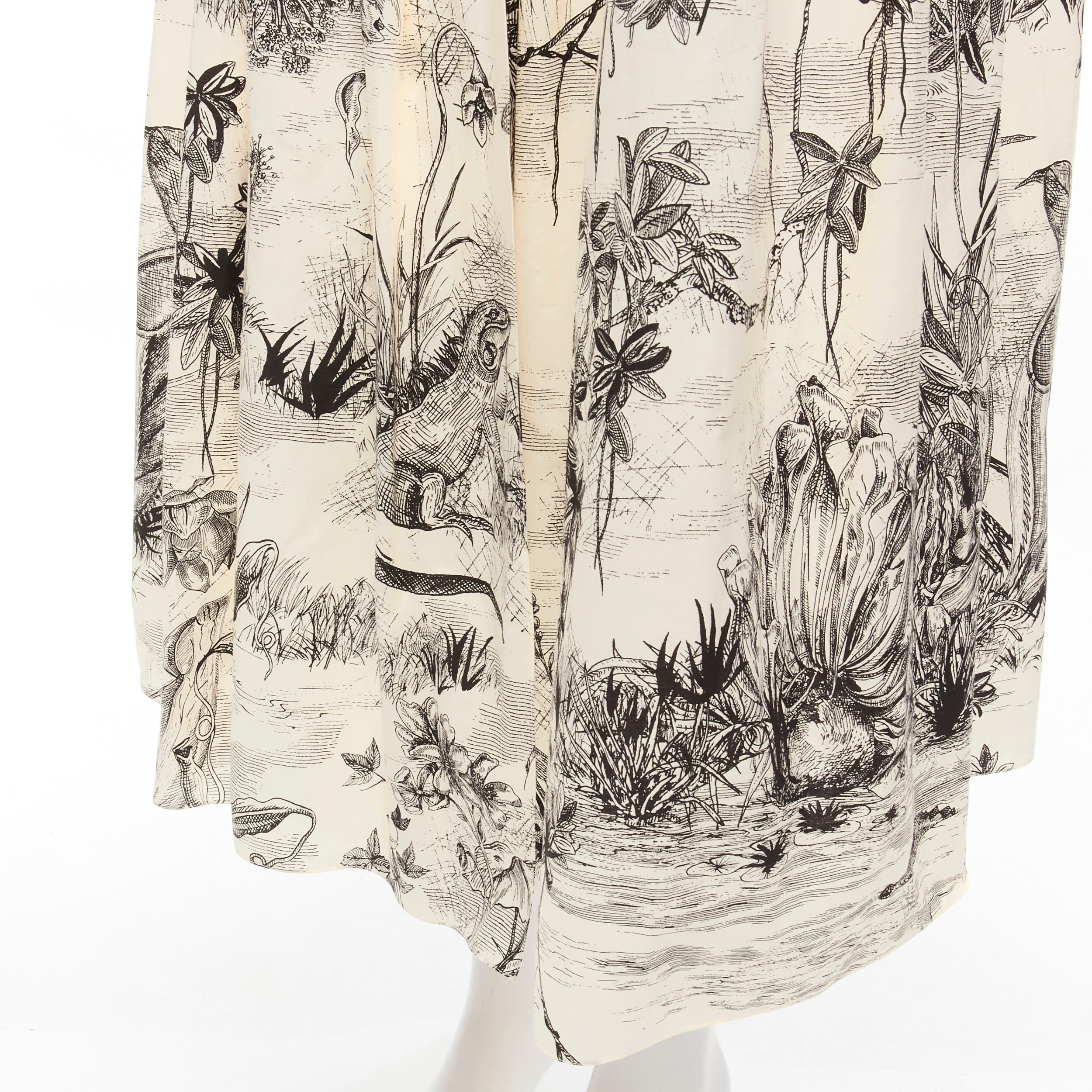 CHRISTIAN DIOR Fantaisie beige illustration print cotton midi skirt FR34 XS For Sale 2