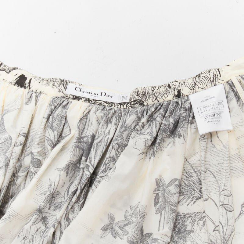 CHRISTIAN DIOR Fantaisie beige illustration print cotton midi skirt FR34 XS For Sale 4