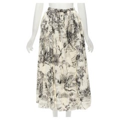 CHRISTIAN DIOR Fantaisie beige illustration print cotton midi skirt FR34 XS