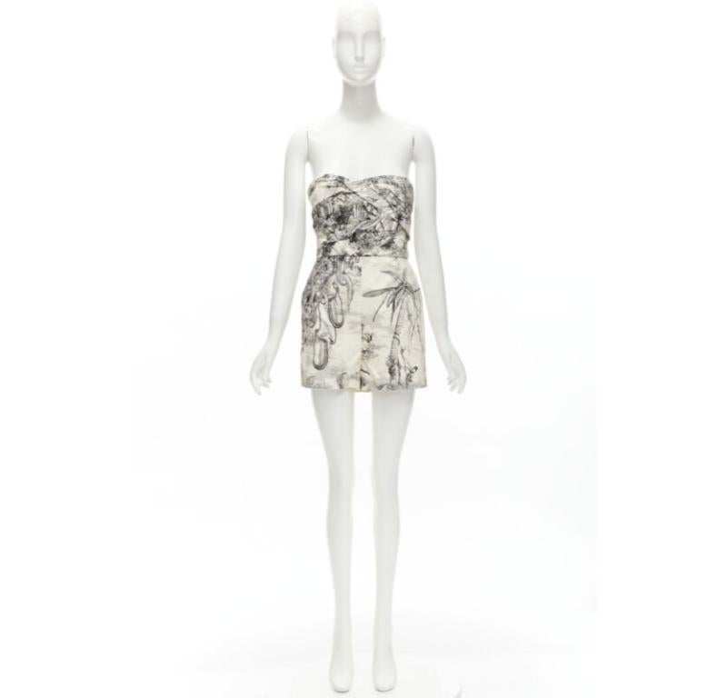 CHRISTIAN DIOR Fantaisie Dioriveria beige black print wrap corset romper FR36 XS For Sale 5