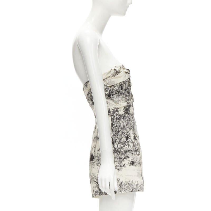 CHRISTIAN DIOR Fantaisie Dioriveria beige black print wrap corset romper FR36 XS In Excellent Condition For Sale In Hong Kong, NT