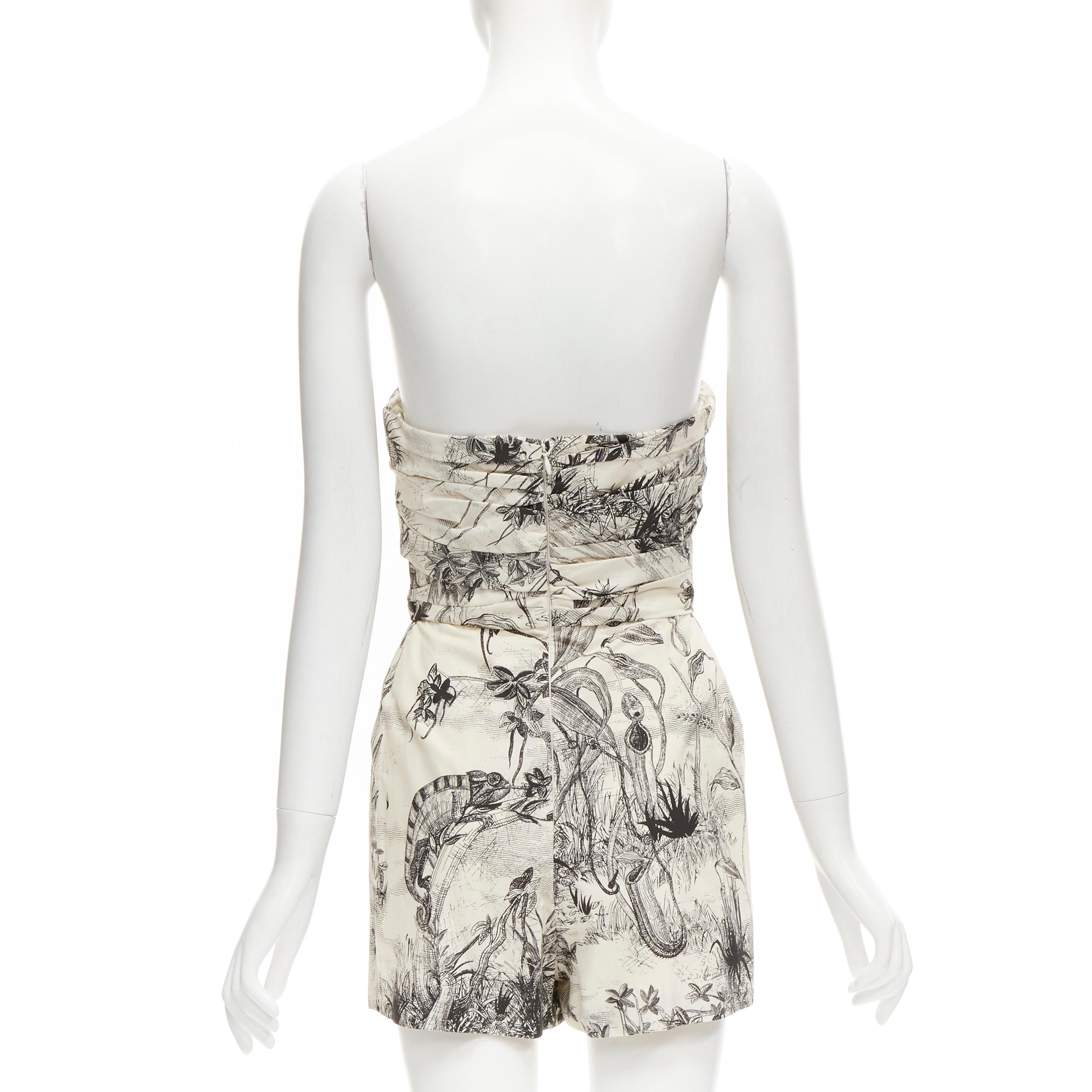 CHRISTIAN DIOR Fantaisie Dioriveria beige black print wrap corset romper FR36 XS In Excellent Condition For Sale In Hong Kong, NT