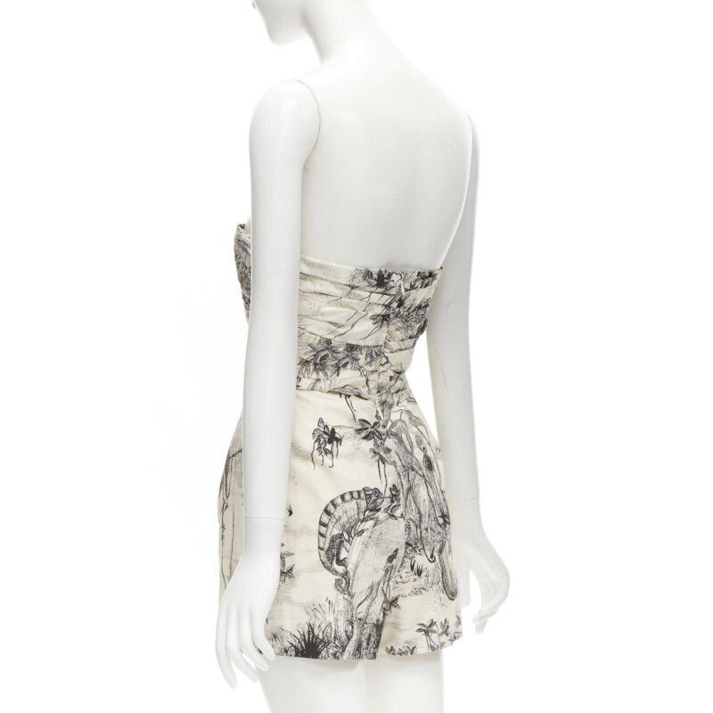 CHRISTIAN DIOR Fantaisie Dioriveria beige black print wrap corset romper FR36 XS For Sale 1