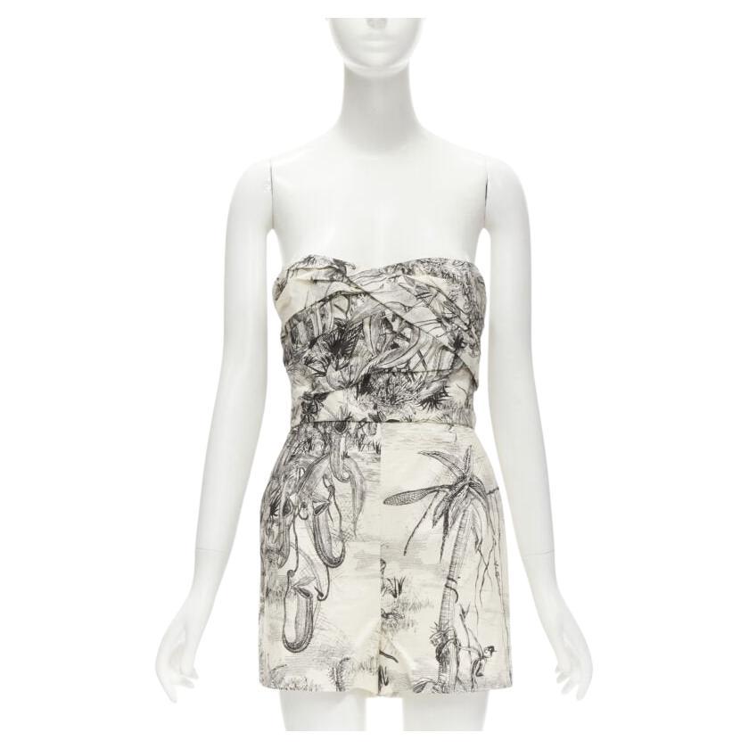 CHRISTIAN DIOR Fantaisie Dioriveria beige noir imprimé corset enveloppant grenouillère FR36 XS