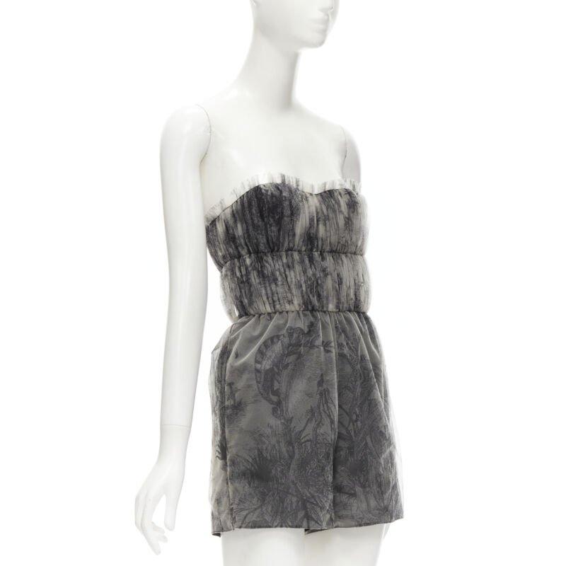 Grigio Christian Dior Fantaisie Dioriviera pagliaccetto in tulle plissettato FR34 XS in vendita