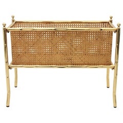Christian Dior Faux Bamboo Magazine Stand or Planter, Brass and Rattan
