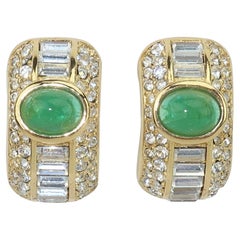 Christian Dior Faux Emerald & Rhinestone Earrings, 1980's
