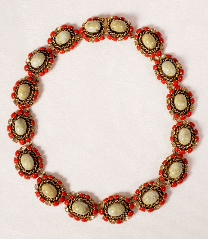 A striking combination of stones is used in this 1964 necklace from Christian Dior, Paris. Large cabochon 