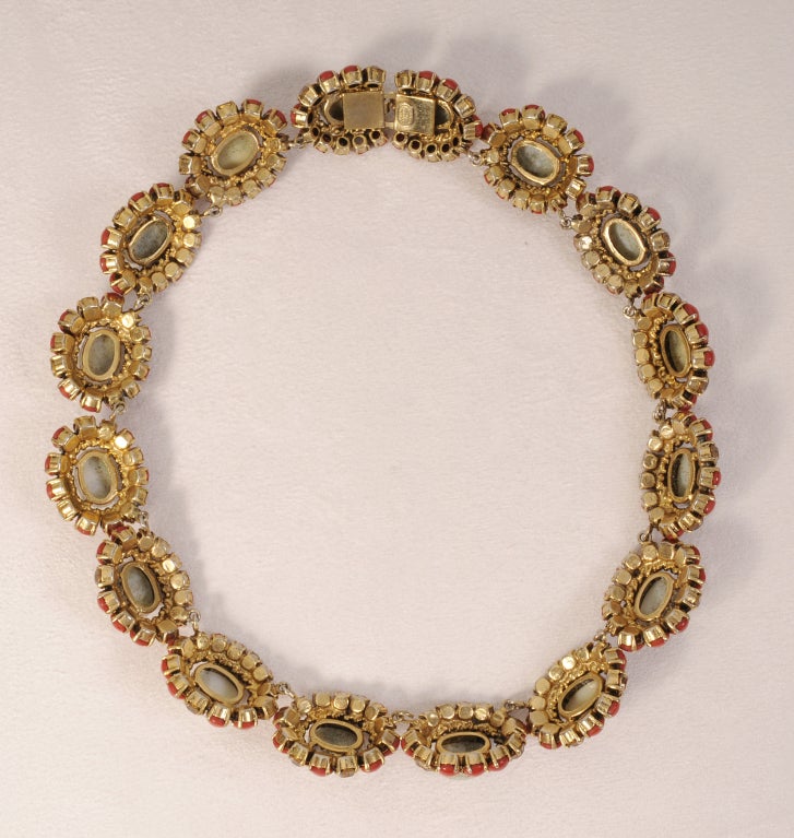 Women's Christian Dior Faux Jade, Coral and Yellow Diamond Necklace Dated 1964