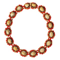 Christian Dior Faux Jade, Coral and Yellow Diamond Necklace Dated 1964