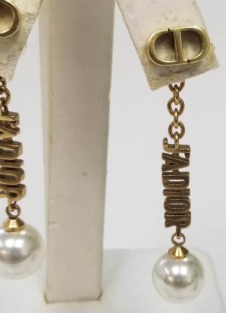 Christian Dior Faux Pearl Earrings with "Jadior" Drops at 1stDibs