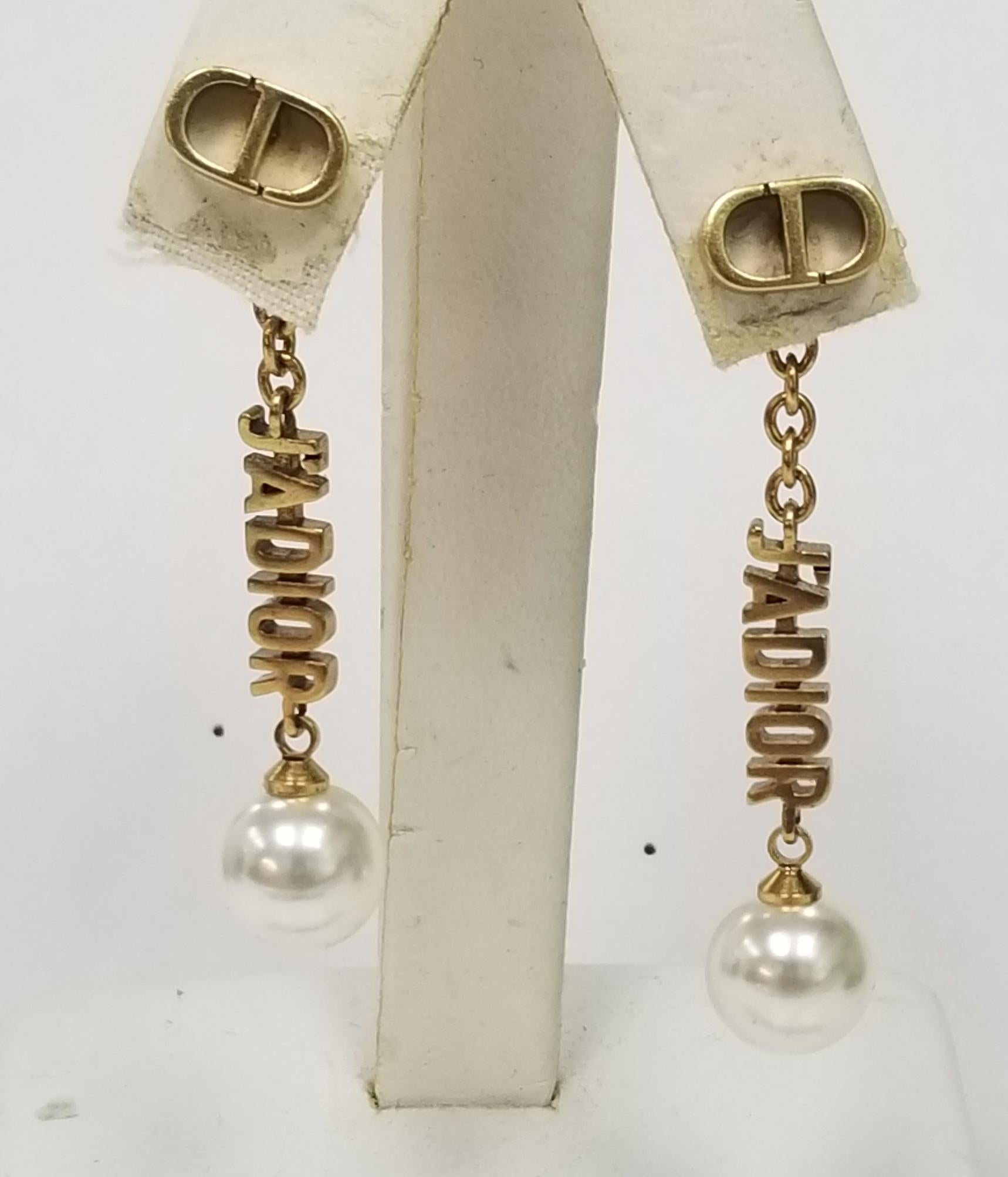 Round Cut Christian Dior Faux Pearl Earrings with 